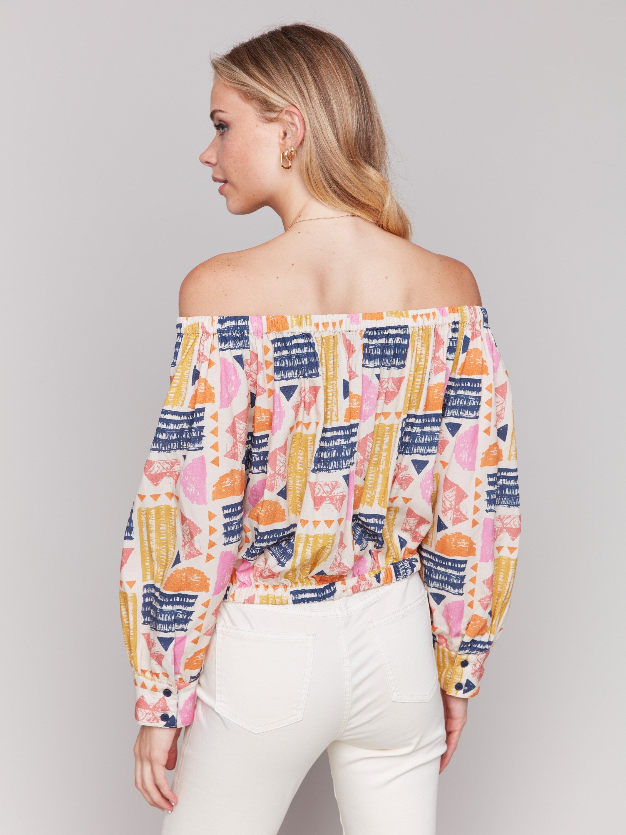 Stylish Off The Shoulder Printed Blouse with Front Tie - Batik Floral Design for Women | Perfect for Summer Beach, Vacation & Boho Chic Outfits