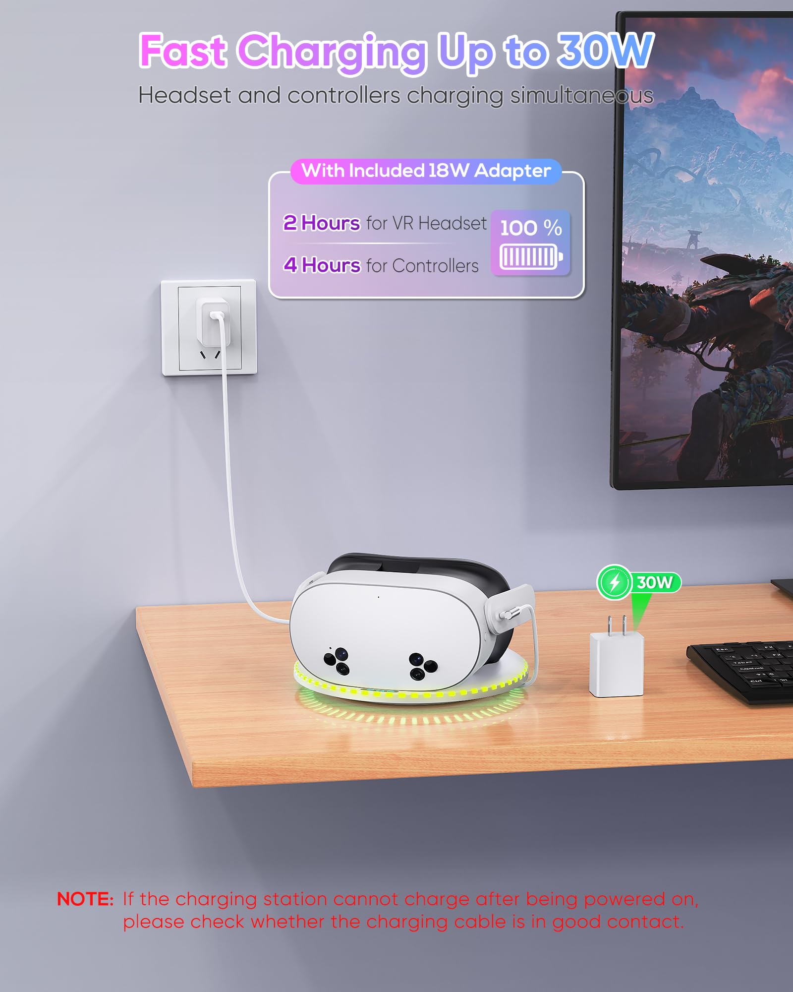 Kinwin 30W Fast Charging Dock for Meta Quest 3 & Quest 3S - VR Headset and Controller Charging Station with RGB Lights & 2 Rechargeable Batteries - Perfect for Gaming, VR Entertainment & Oculus Accessories