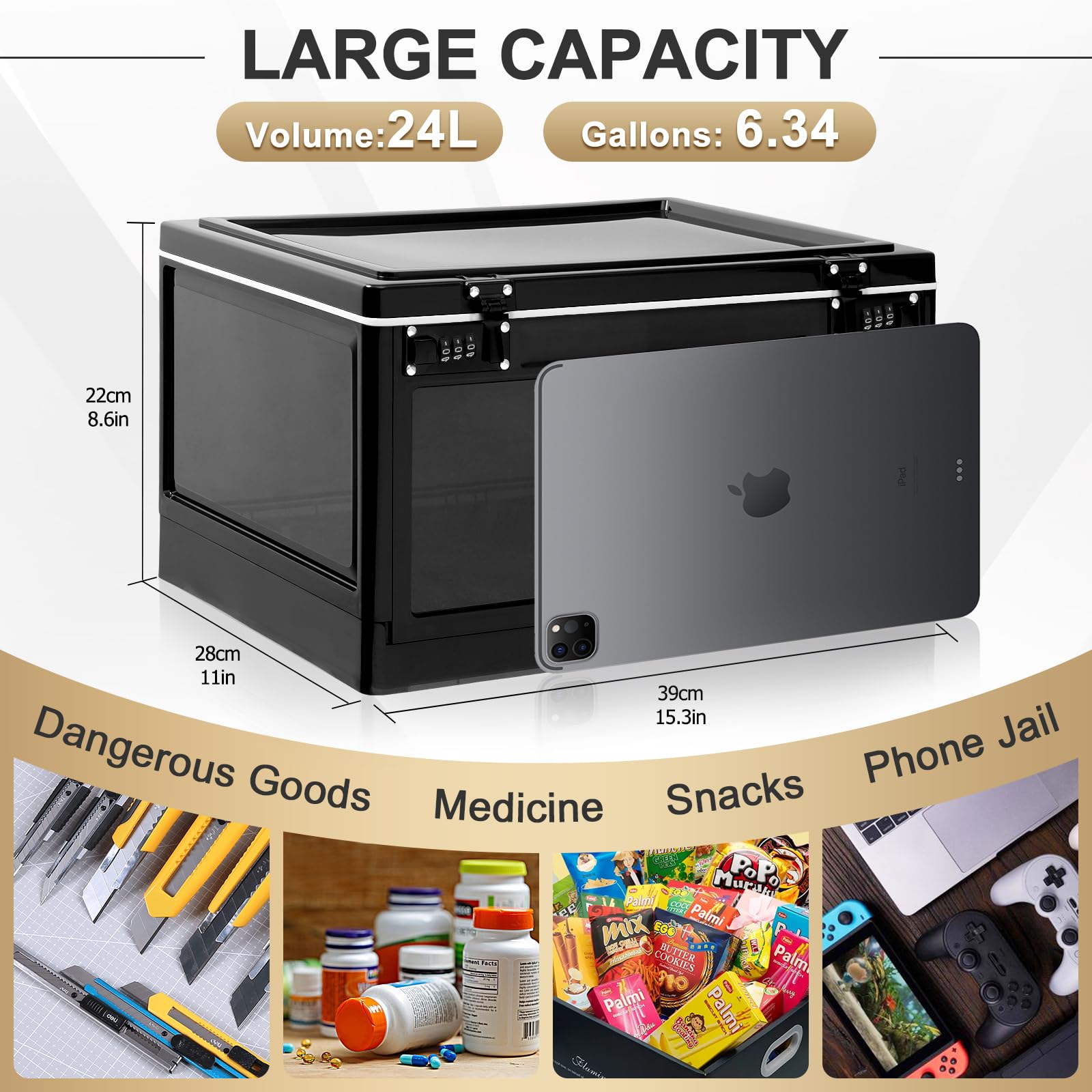 Secure Lock Box for Office & Home - Combination Storage for Valuables & Snacks