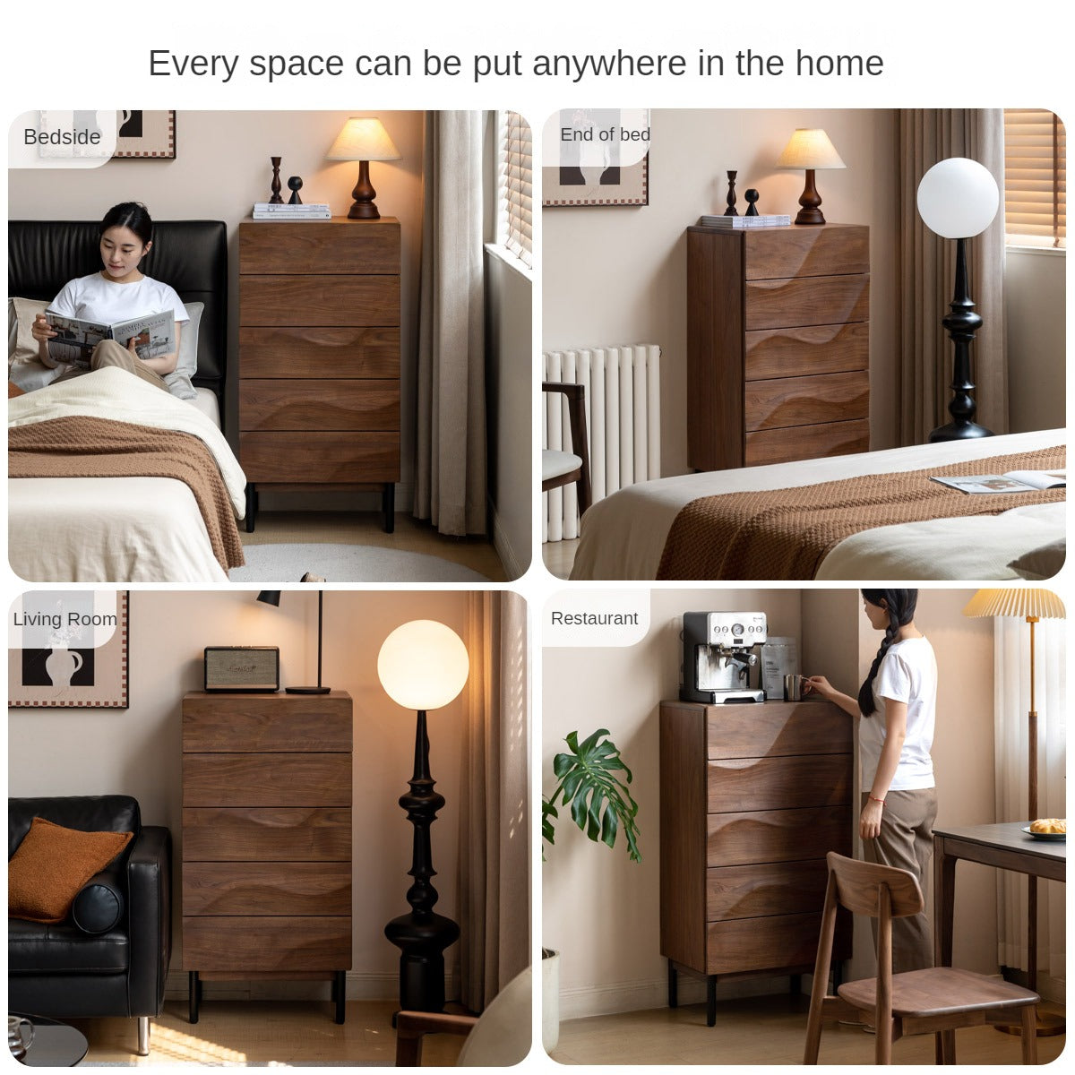 Black Walnut Solid Wood Wave Nightstand - Modern Bedroom Side Table with Drawer for Storage | Perfect for Bedside, Living Room, or Office Use