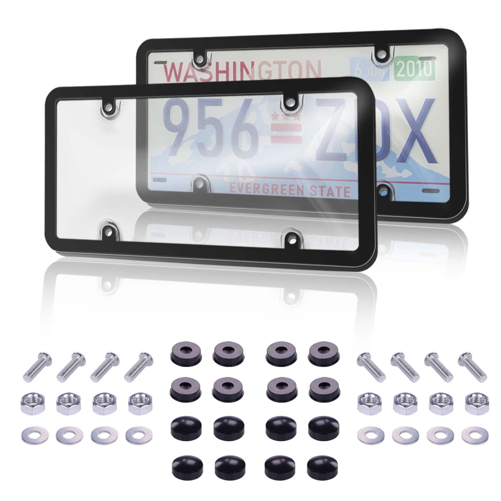 Keyiduid 2 Pack Tinted Bubble Clear License Plate Covers - Unbreakable Smoked Design with Screws for Any Standard US Plates | Durable Car Accessory for Vehicle Protection & Style Enhancement