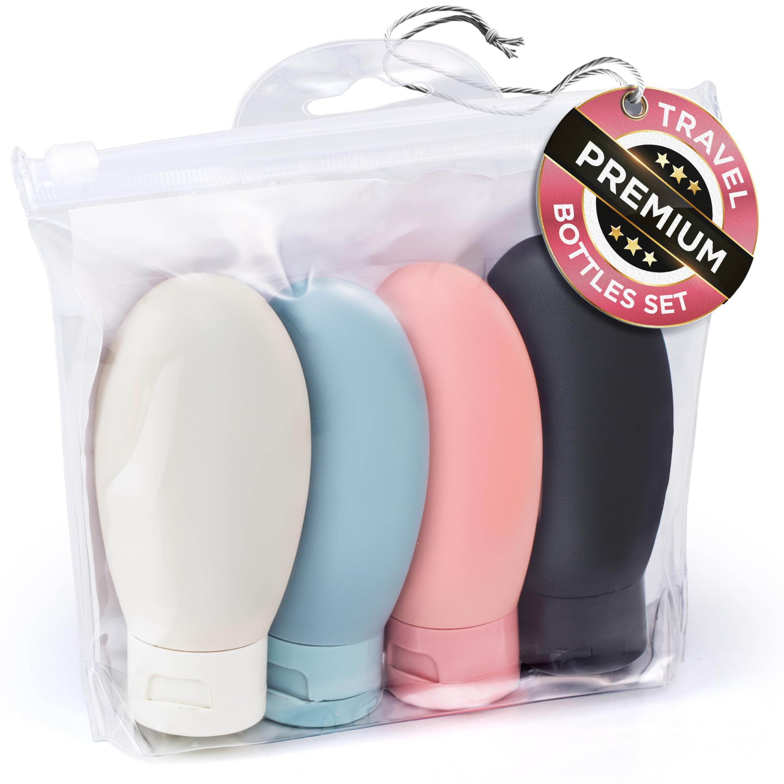 Premium 60ml Travel Bottles for Toiletries - 4 Pack Leak Proof & TSA Approved Refillable Squeeze Containers | Perfect for Air Travel, Gym, Camping & Daily Essentials