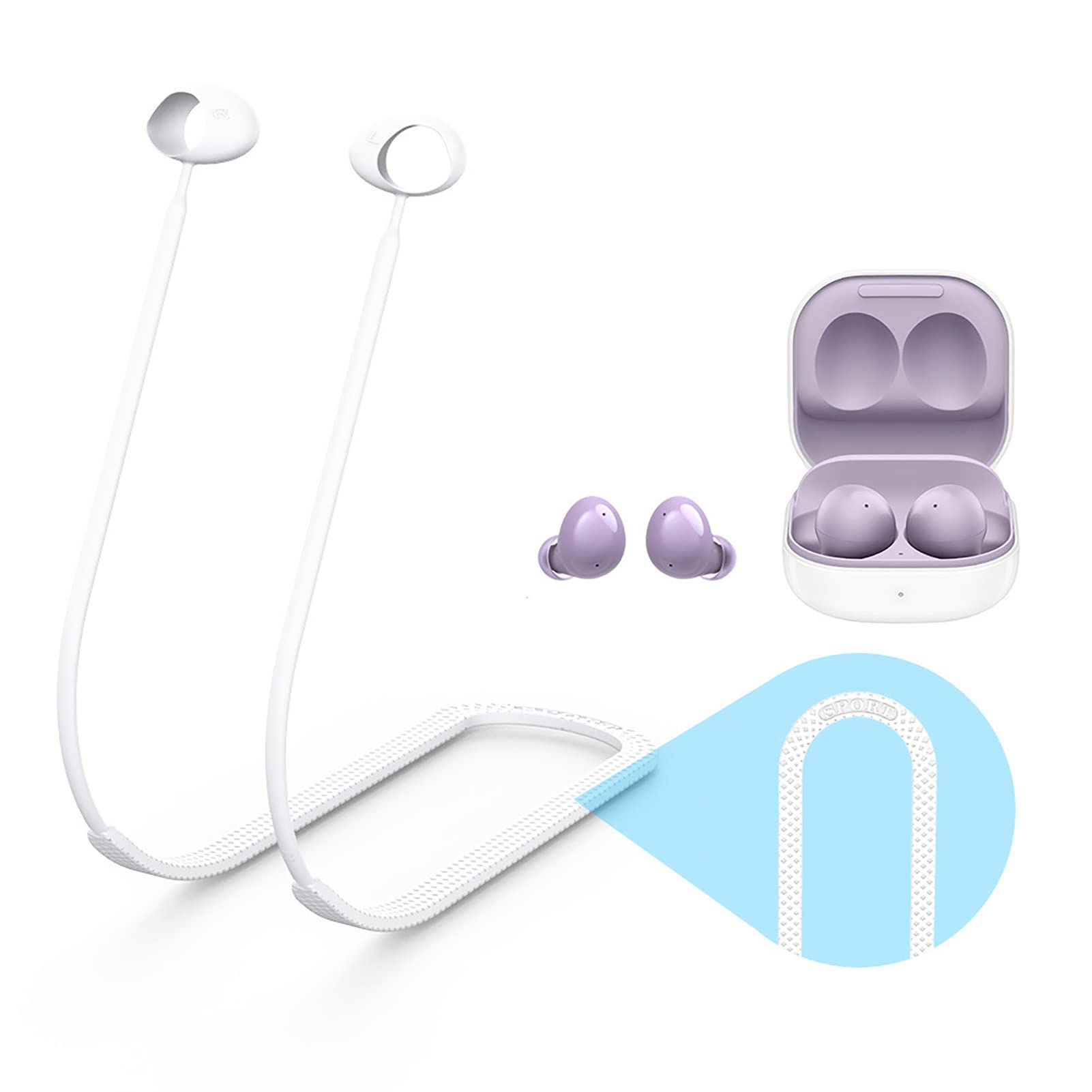 Anti-Loss Silicone Earphone Strap for Buds 2 - Secure Sports Headphone Accessories for Running, Gym & Outdoor Activities (White)