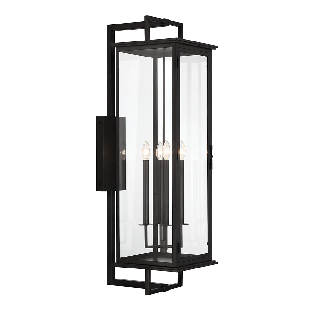 Hudson 4-Light Outdoor Wall Mount Sconce - Large Black Exterior Light Fixture for Porch, Patio, Garage & Entryway Lighting