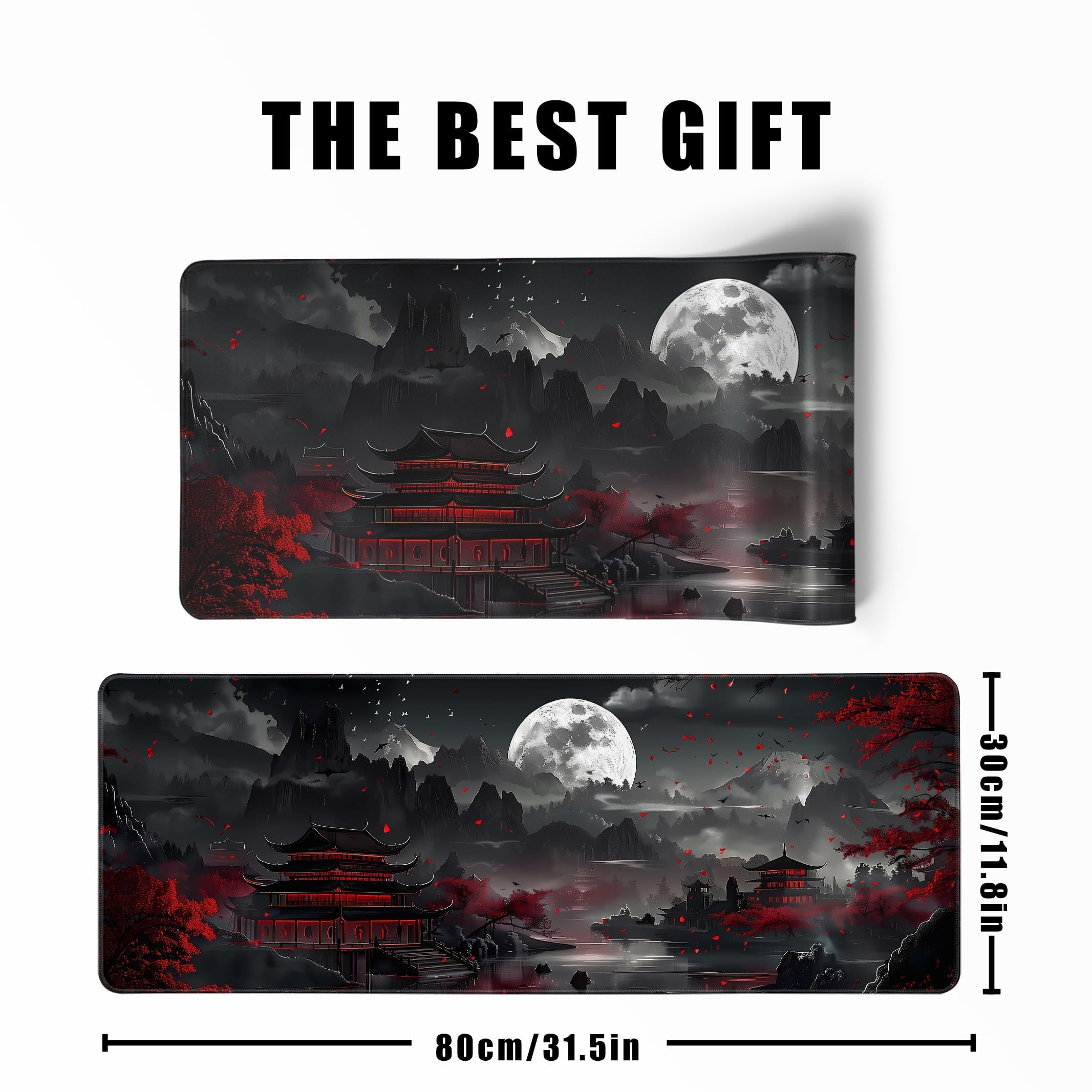 Japanese Zen Riverside Full Moon XXL Gaming Mouse Pad - 31.5