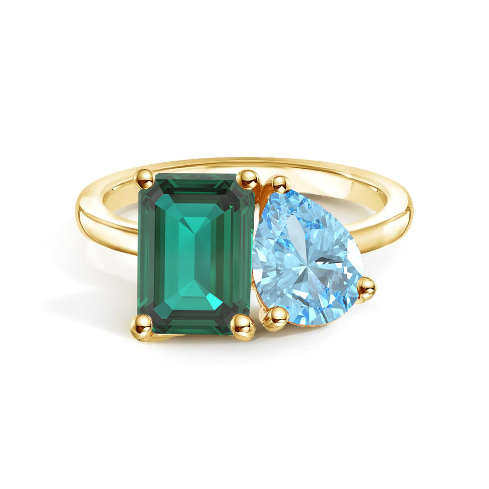 Toi et Moi Personalized Emerald Birthstone Ring - Custom Anniversary Jewelry for Couples, Women's Birthstone Engagement Ring - Perfect for Valentine's Day, Wedding Proposal & Romantic Gifts