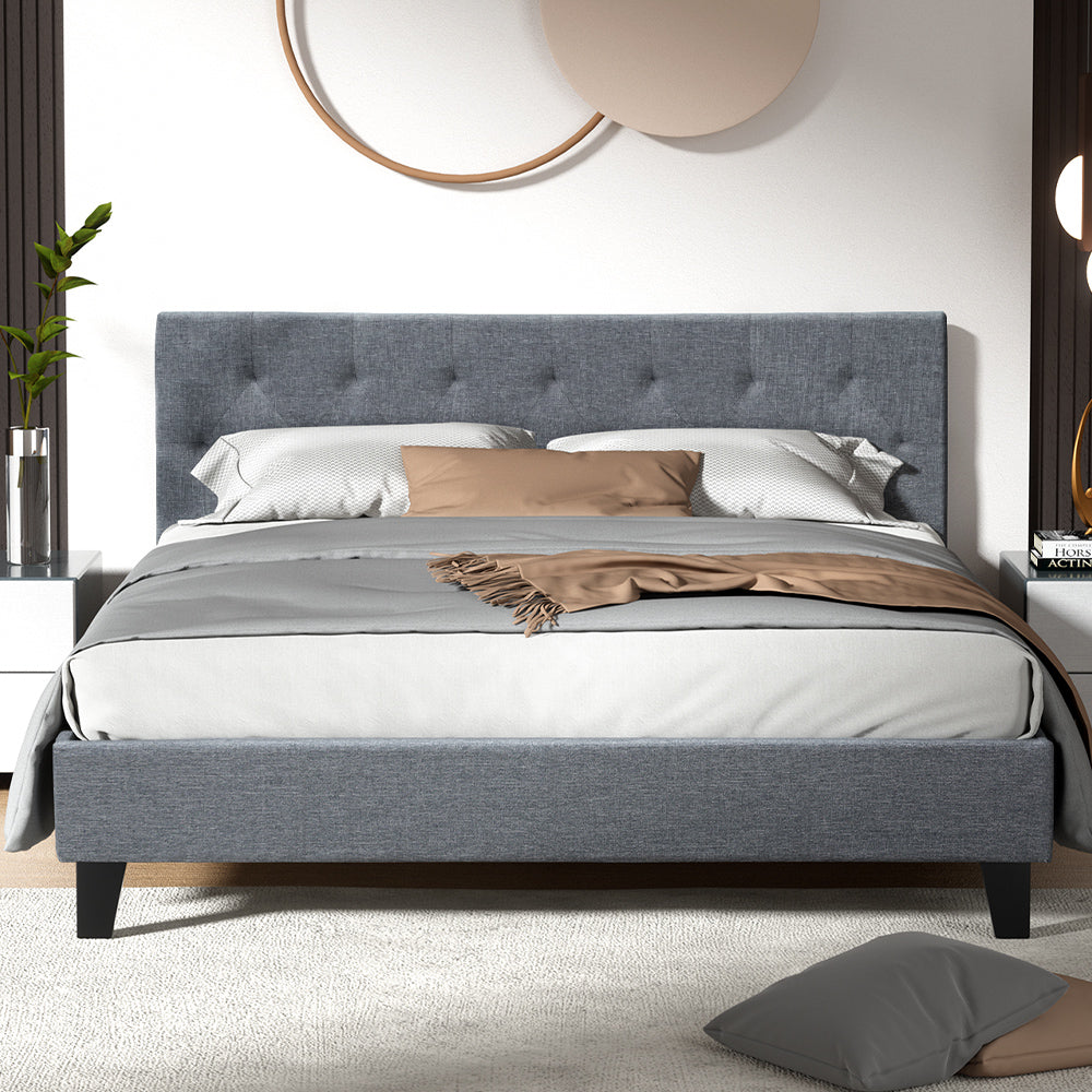 Hyams Queen Bed Frame with Wooden Slats - Sturdy Grey Metal Platform Bed for Bedroom, Guest Room, or Dorm | Easy Assembly & Noise-Free Design