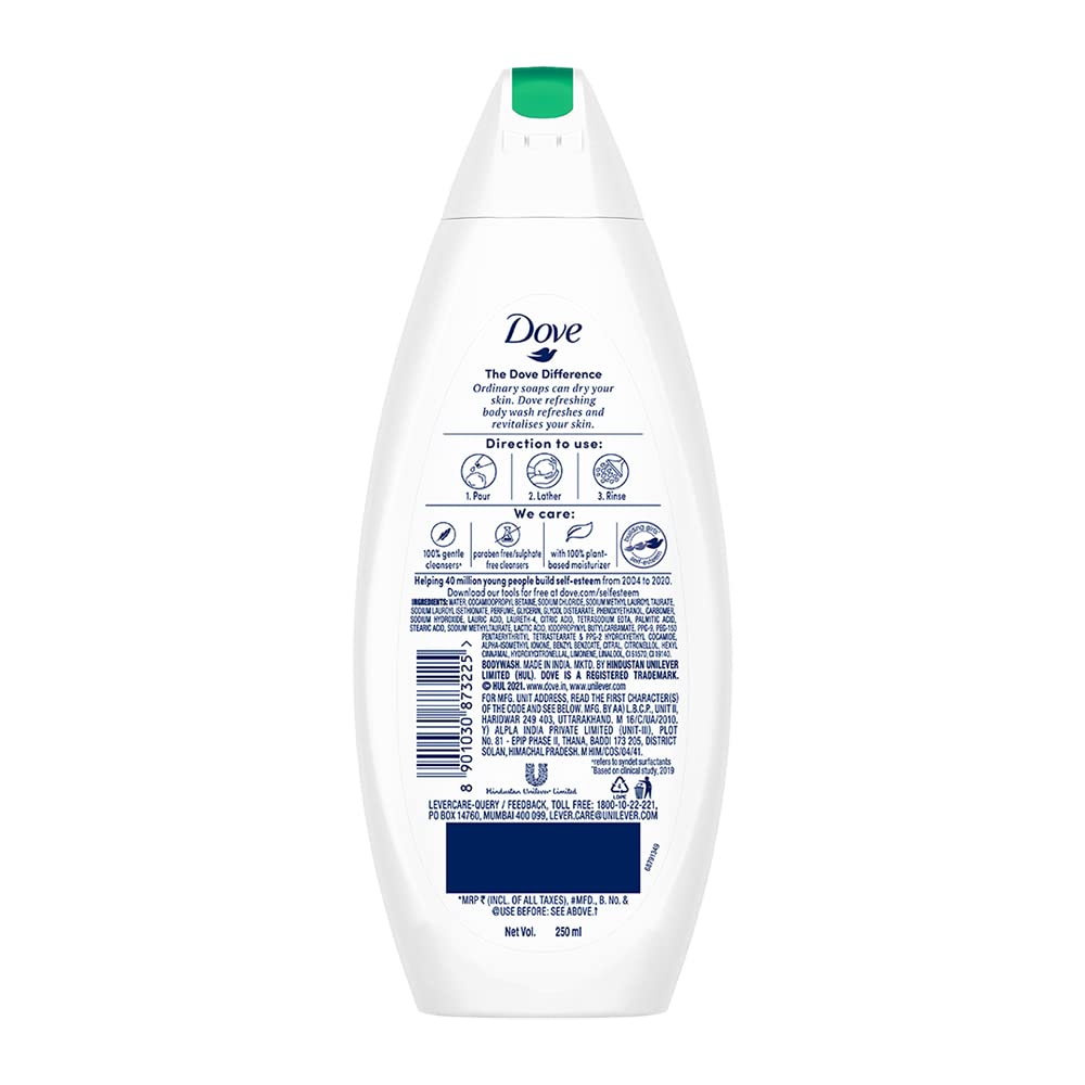 Dove Refreshing Body Wash with Cucumber & Green Tea Scent - 250ml for All Skin Types | Hydrating & Smoothing Shower Gel for Daily Use, Spa Days & Relaxing Bath Time