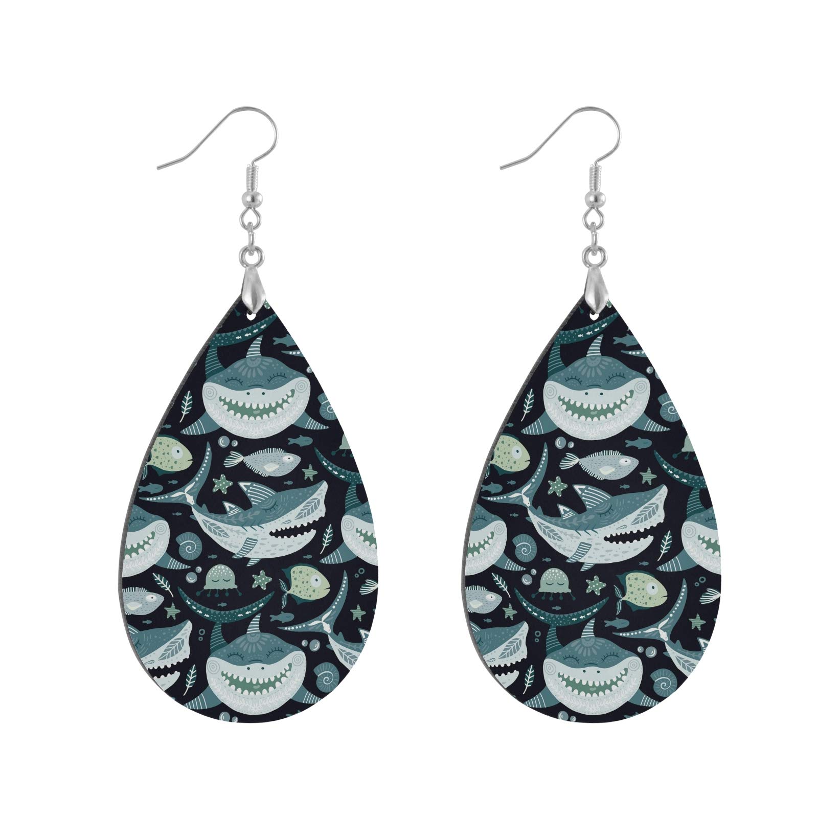 Ethnic Sharks Open Mouth With Teeth Dark Copper Plated Silver Earrings - Lightweight MDF Wood Drop Earrings for Women, Perfect for Beach Parties and Boho Fashion