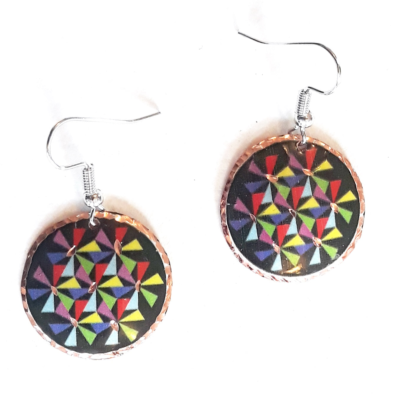 Geometric Copper Earrings for Women - Handmade Etched Multicolor Circle Dangle Earrings - Perfect for Boho, Festival, and Everyday Wear