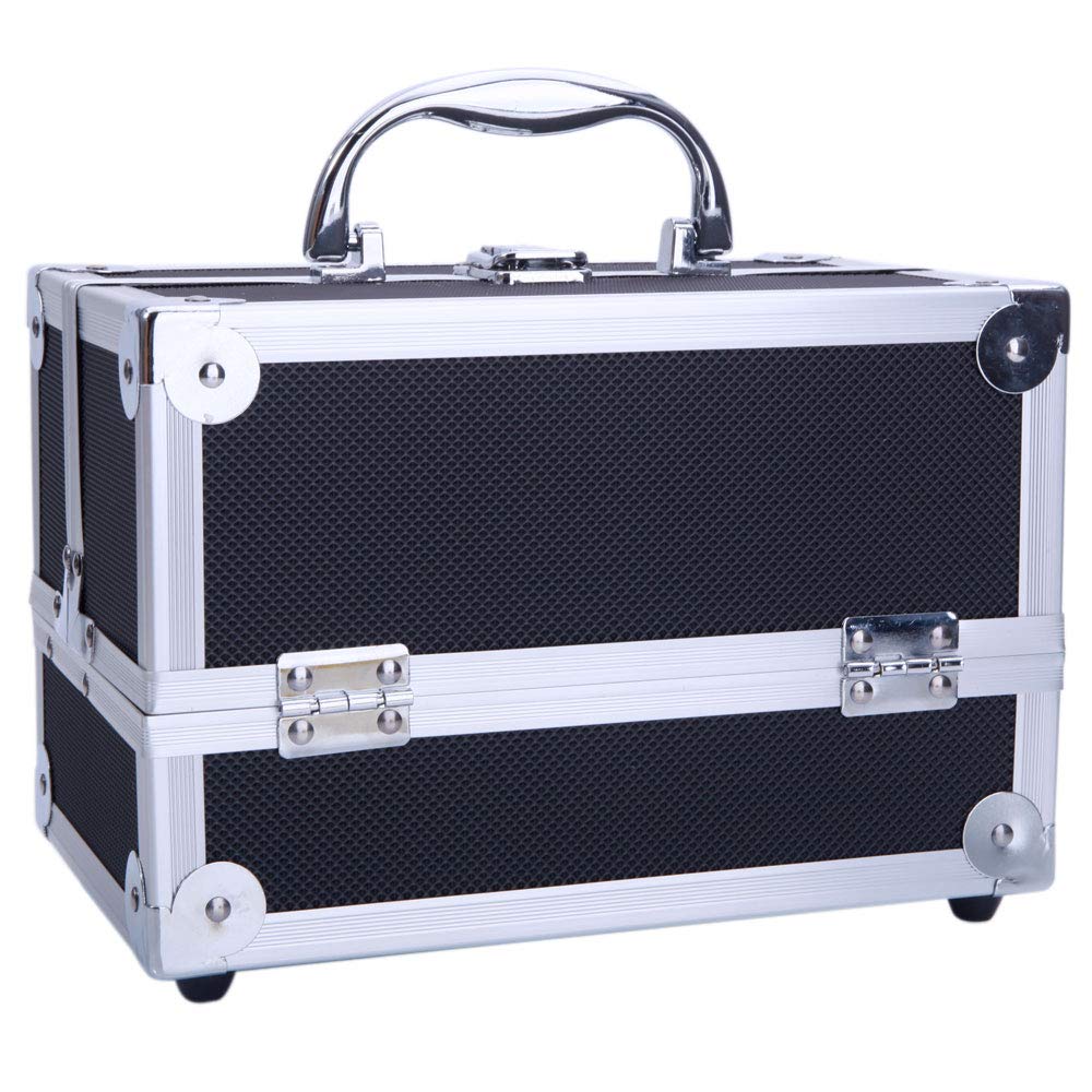 Professional Makeup Train Case - Large Portable Cosmetic Organizer with Mirror & Lock | Travel Makeup Storage Box for Artists, Makeup Tools & Crafts | Perfect for Salon, Home Use & On-the-Go Makeup Artists (Black)