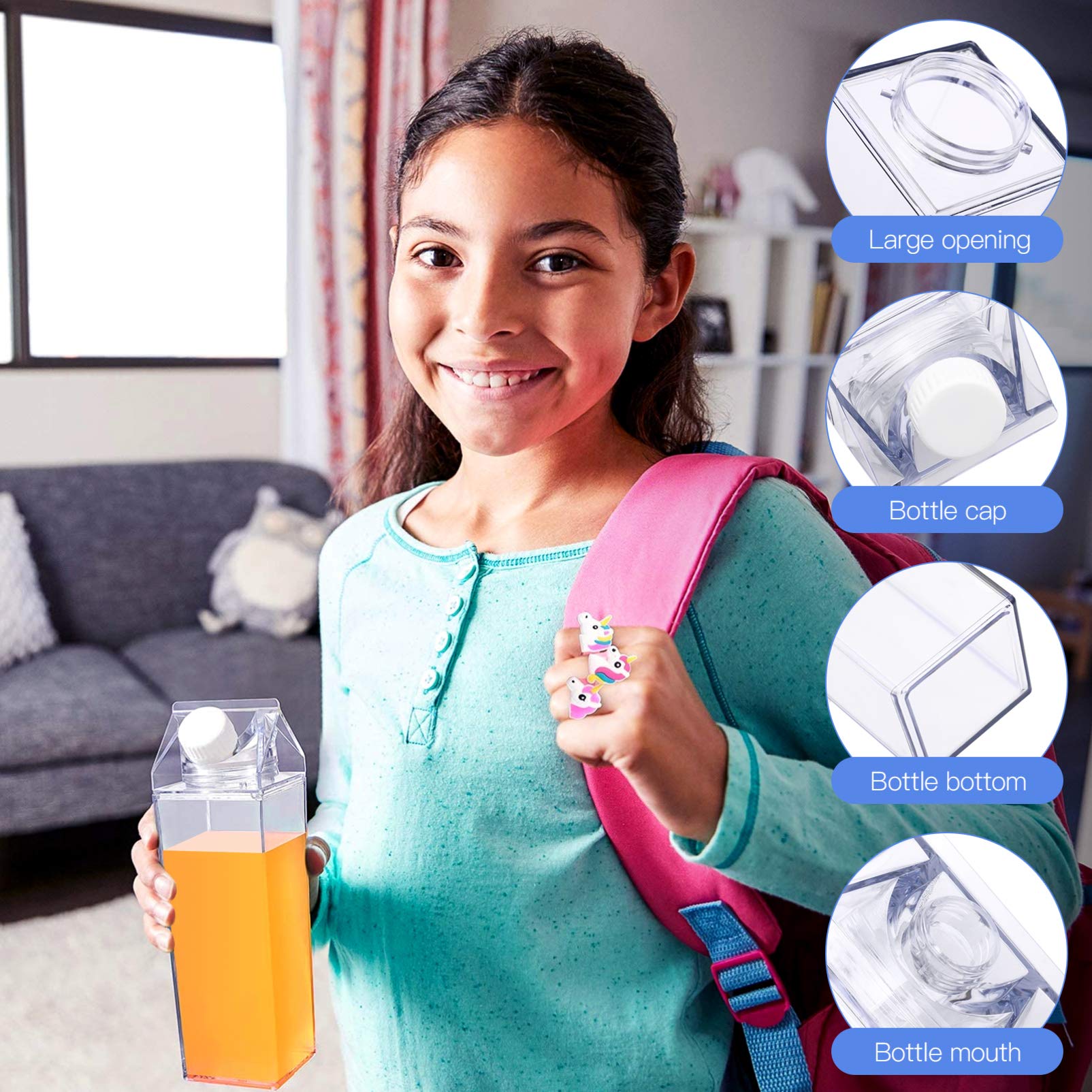**Cabilock 2-Pack Aesthetic Clear Juice & Milk Containers with Lids - Leakproof Fridge Storage, Pitcher & Drinking Cup for Home, Office & Travel**