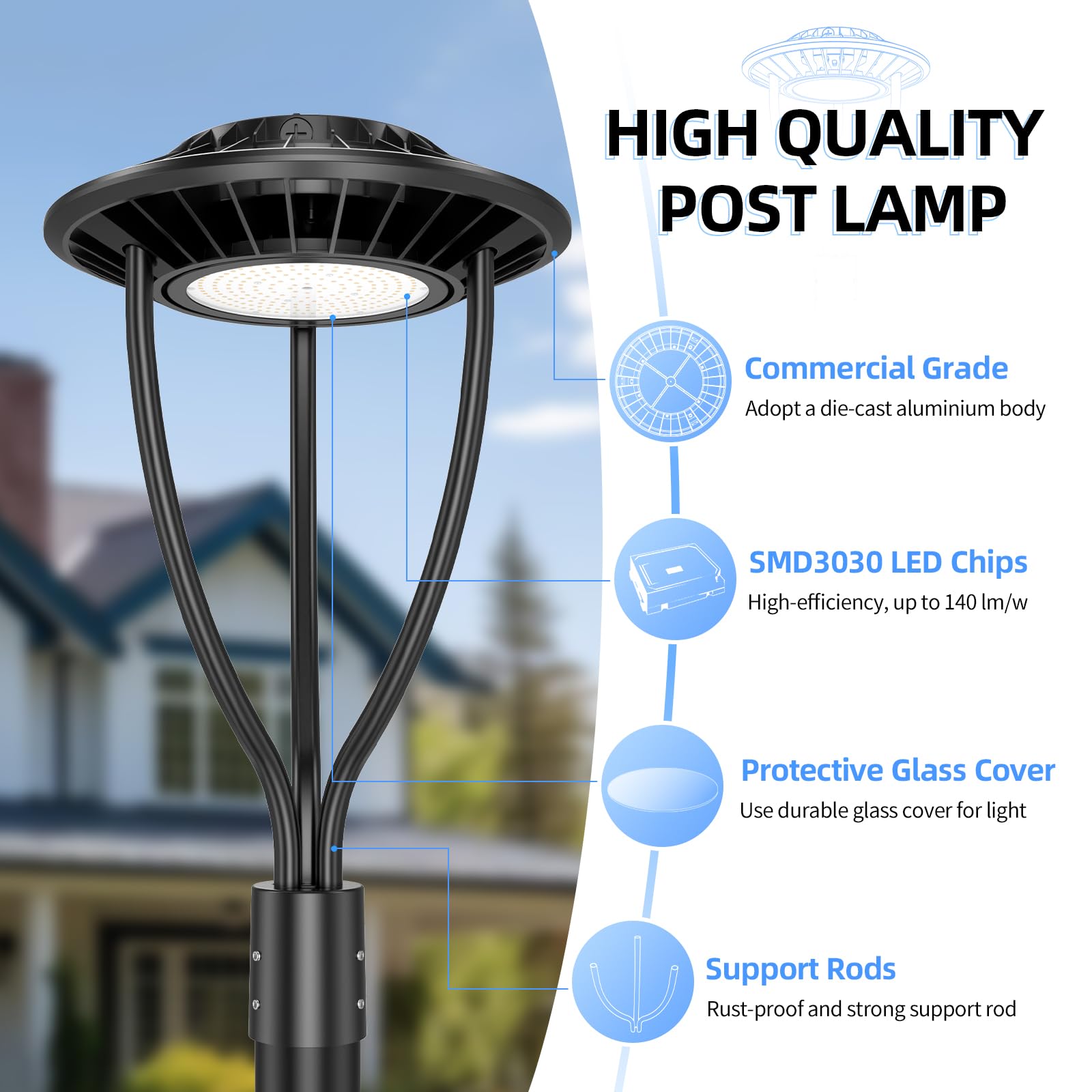 2 Pack 100W LED Post Top Lights with Photocell - 14,000LM 5000K Daylight Outdoor Pole Light - IP65 Waterproof LED Street & Area Lighting for Garden, Driveway, Yard, Patio - ETL Certified for Safety