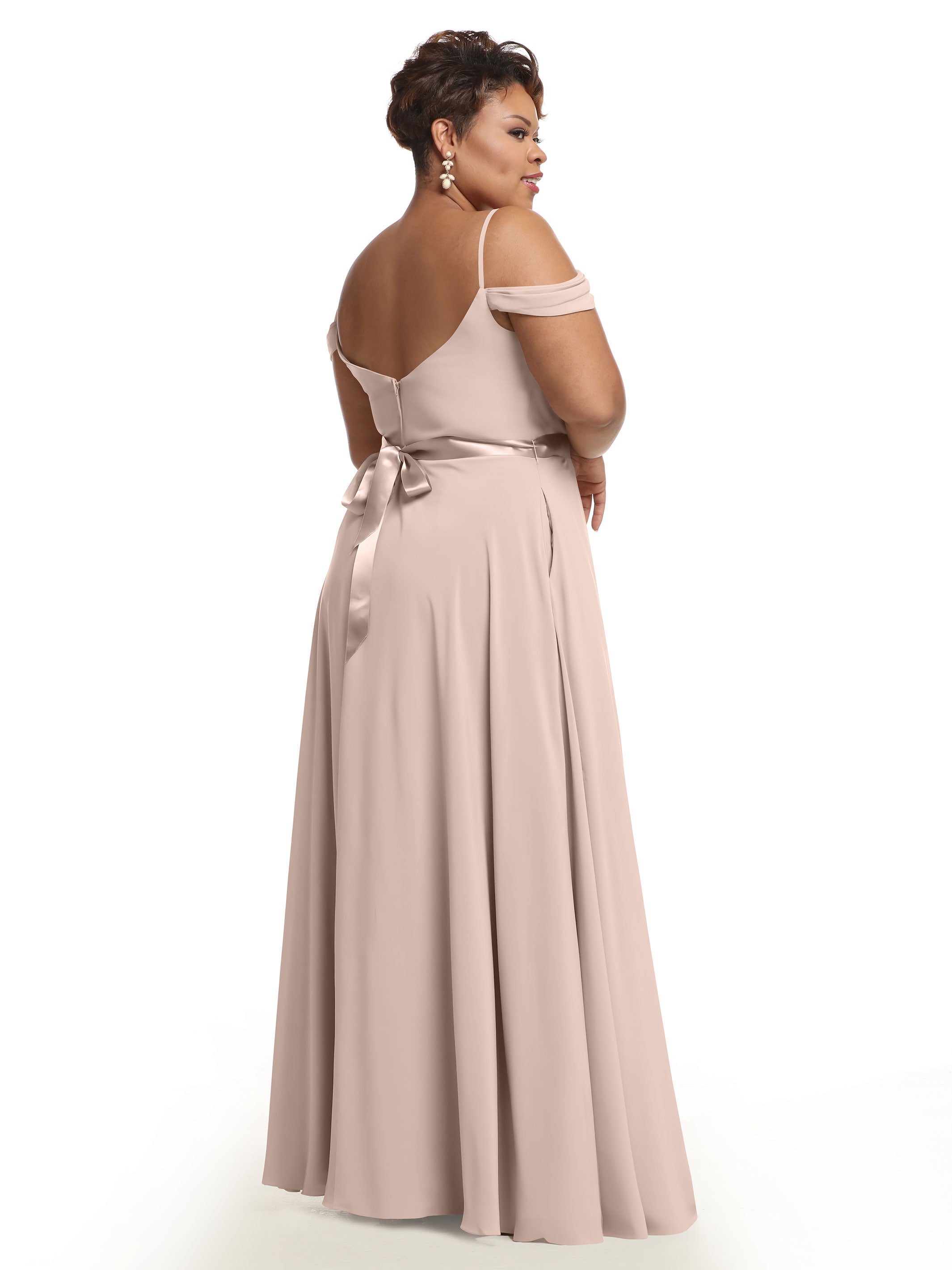Elegant 80106 Off-The-Shoulder Stretch Chiffon A-Line Bridesmaid Dress with Sash - Perfect for Weddings, Formal Events & Special Occasions