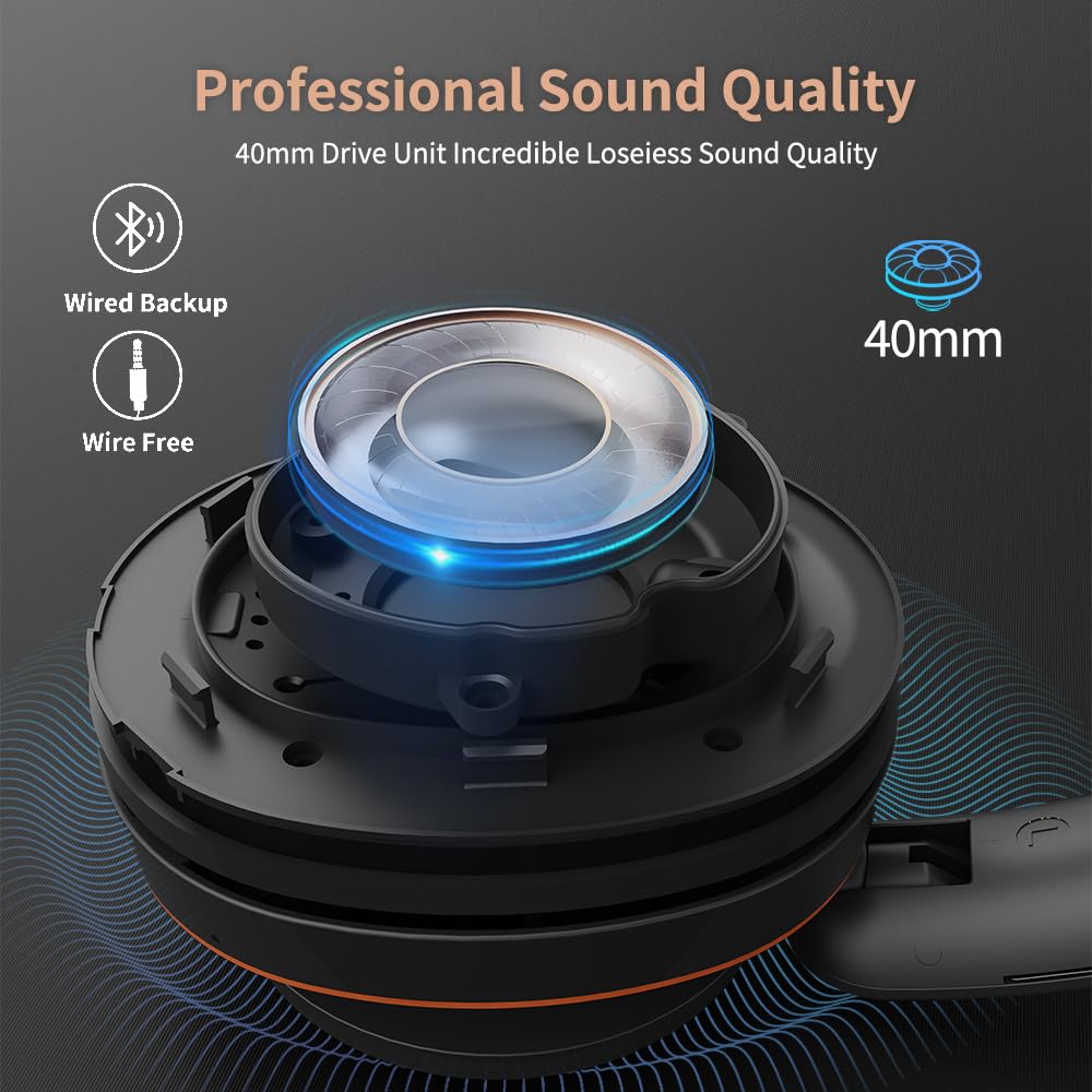 Premium Over-Ear Wireless Bluetooth Headphones with Active Noise Cancelling, 76H Playtime & Fast Charging, Built-in Mic, Foldable Design - Compatible with iPhone, iPad, Laptop & PC (Black) - Perfect for Travel, Work & Gaming