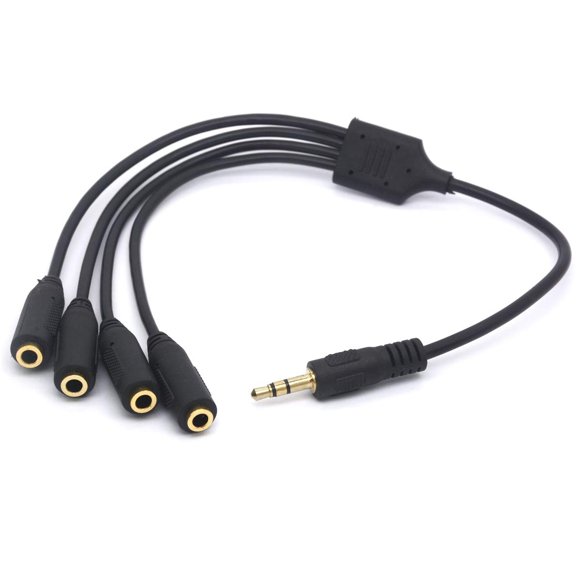 4 Way 3.5mm Headphone Splitter Cable - TRS Stereo Audio Jack Adapter for iPhone, Android, Tablet, Speaker, Mic - Share Music with Friends at Parties, Gaming, Home Theater & Car Audio Systems
