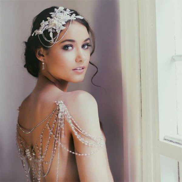 Elegant Bridal Headpiece with Lace & Diamante Chains - Kezani Harlow Deluxe Wedding Hair Accessory for Brides, Bridesmaids & Special Occasions