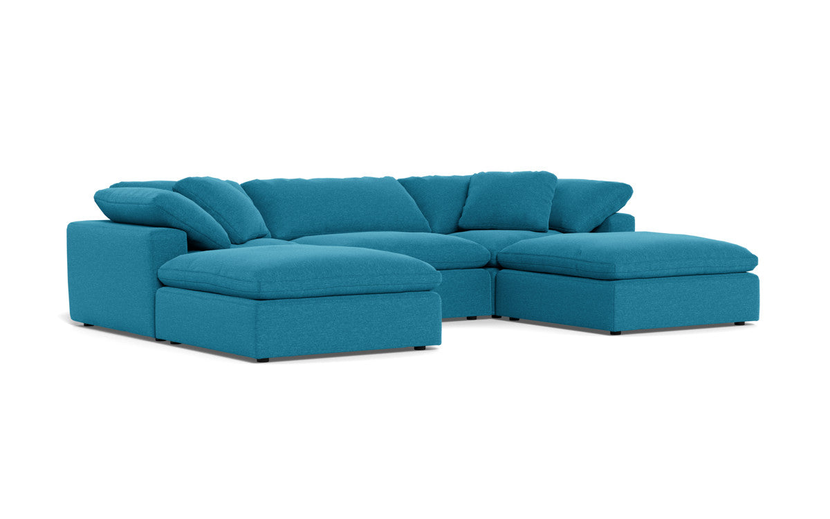 Fluffy 3-Piece Sofa Set with Double Ottoman - Soft and Comfortable Living Room Furniture for Small Spaces, Apartment, Dorm or Lounge Area