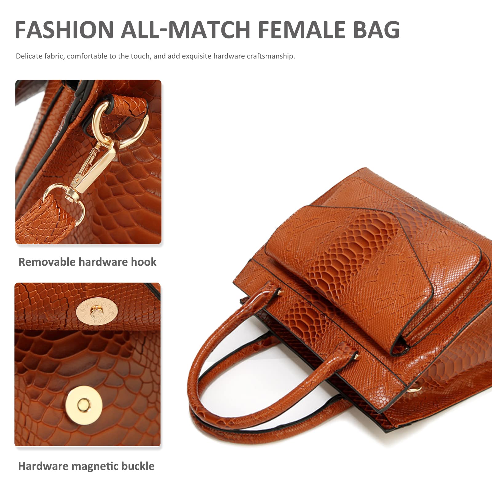NICOLE & DORIS Women's Crocodile Embossed PU Leather Handbag - Fashion Top Handle Shoulder Bag for Ladies, Medium Size | Perfect for Work, Office, Dating & Daily Use