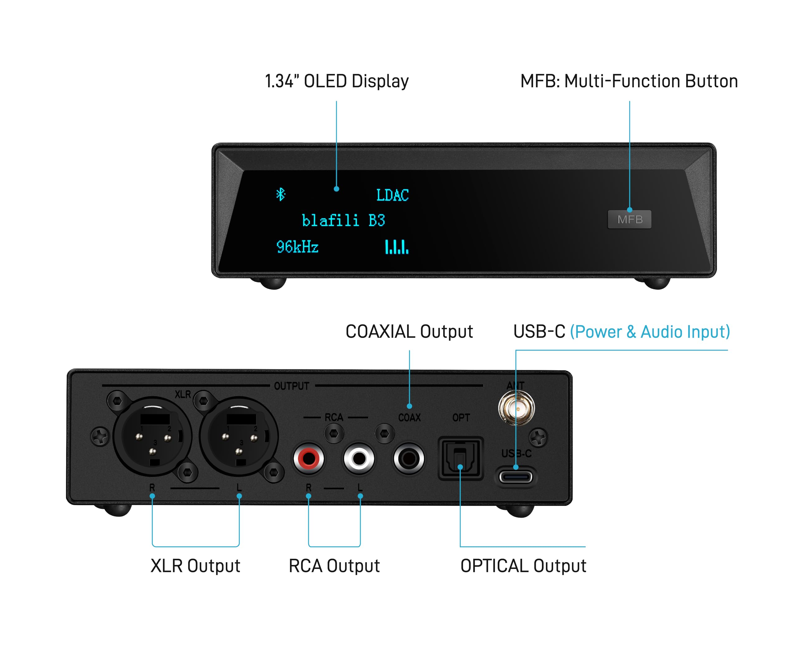 B3 Professional XLR Bluetooth 5.1 Music Receiver with LDAC & aptX HD - High Fidelity ESS DAC Audio Streamer with RCA, Optical & Coaxial Outputs for DJ Equipment, PA Systems & Home Theater Setups - Perfect for Live Performances, Studio Recording & Wireless Audio Streaming