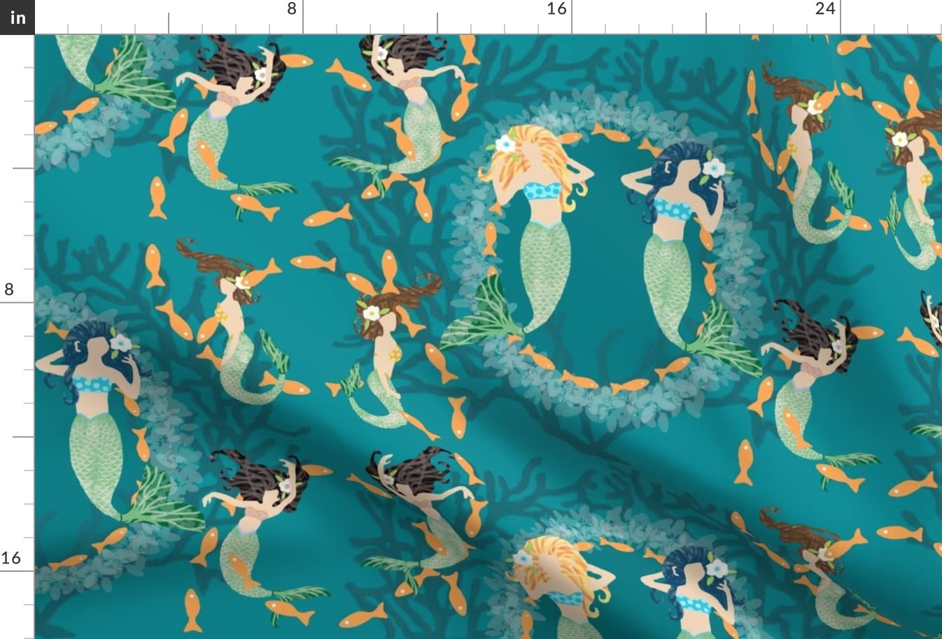 Playful Mermaids Fish & Coral Ocean Mermaid Shells Printed Minky Fabric Fat Quarter - Soft Whimsical Fabric for Sewing Baby Blankets, Quilt Backing & Plush Toys - Perfect for DIY Nursery Decor & Children's Crafts