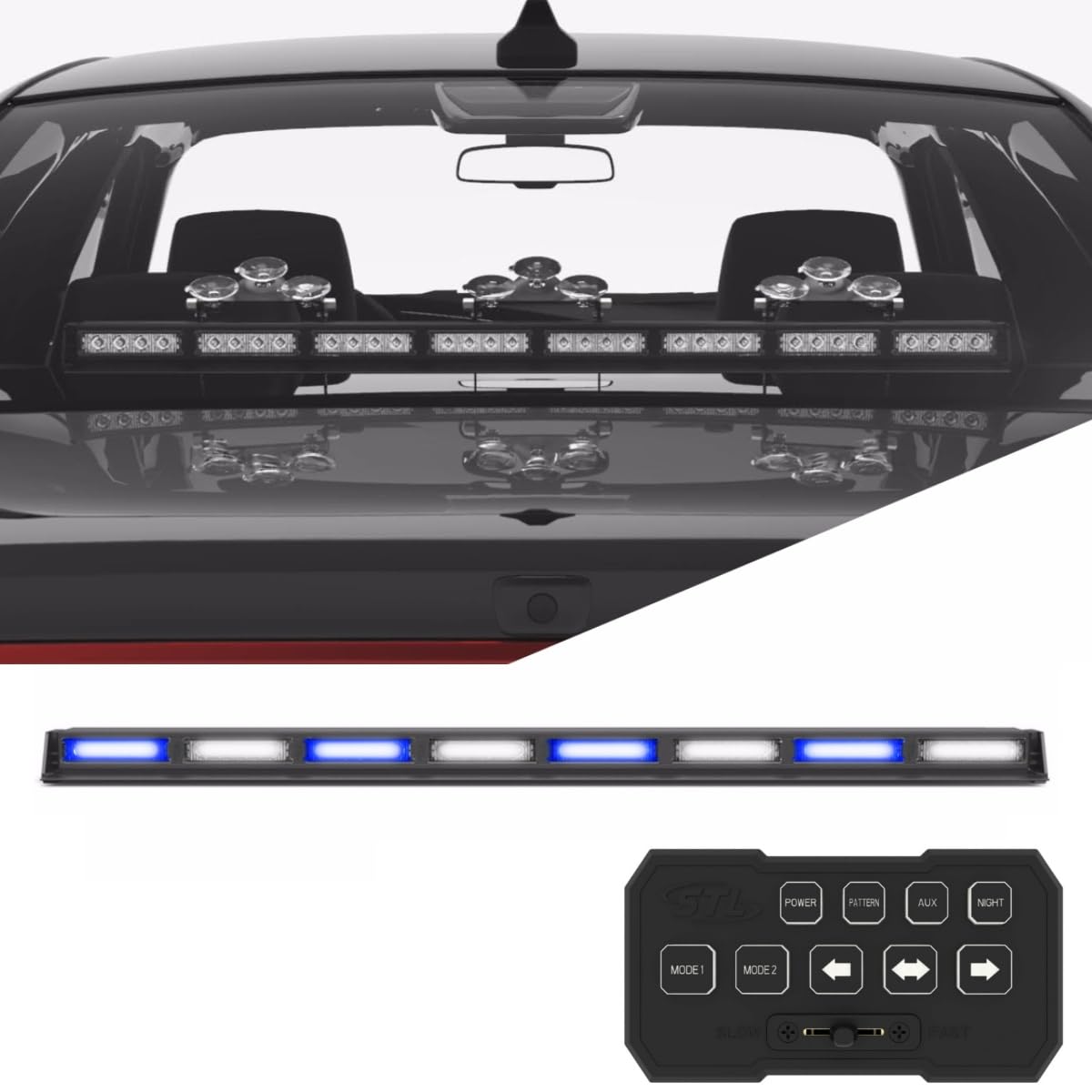 SpeedTech Lights Striker TIR 8-Head LED Traffic Advisor Light Bar - Emergency Vehicle Strobe Warning Light for Police Cars, Ambulance, Fire Trucks & Construction Vehicles - High Visibility Safety Beacon for Roadside Emergencies & Traffic Control