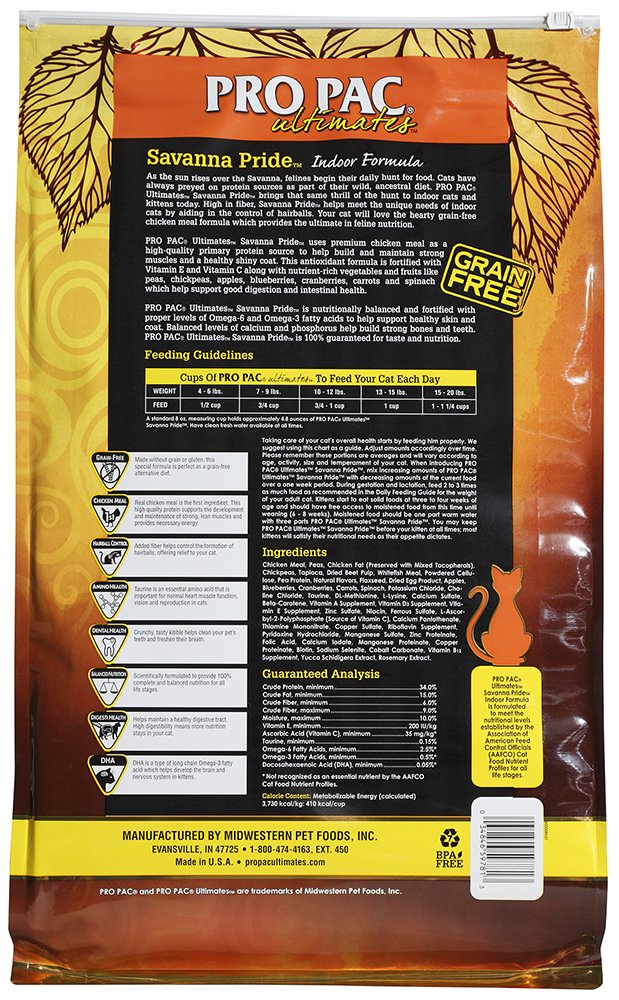PRO PAC Ultimates Savanna Pride Chicken Grain-Free Indoor Dry Cat Food 14 lb - High Protein, Natural Ingredients for Healthy Adult Cats - Perfect for Indoor Cats with Sensitive Stomachs