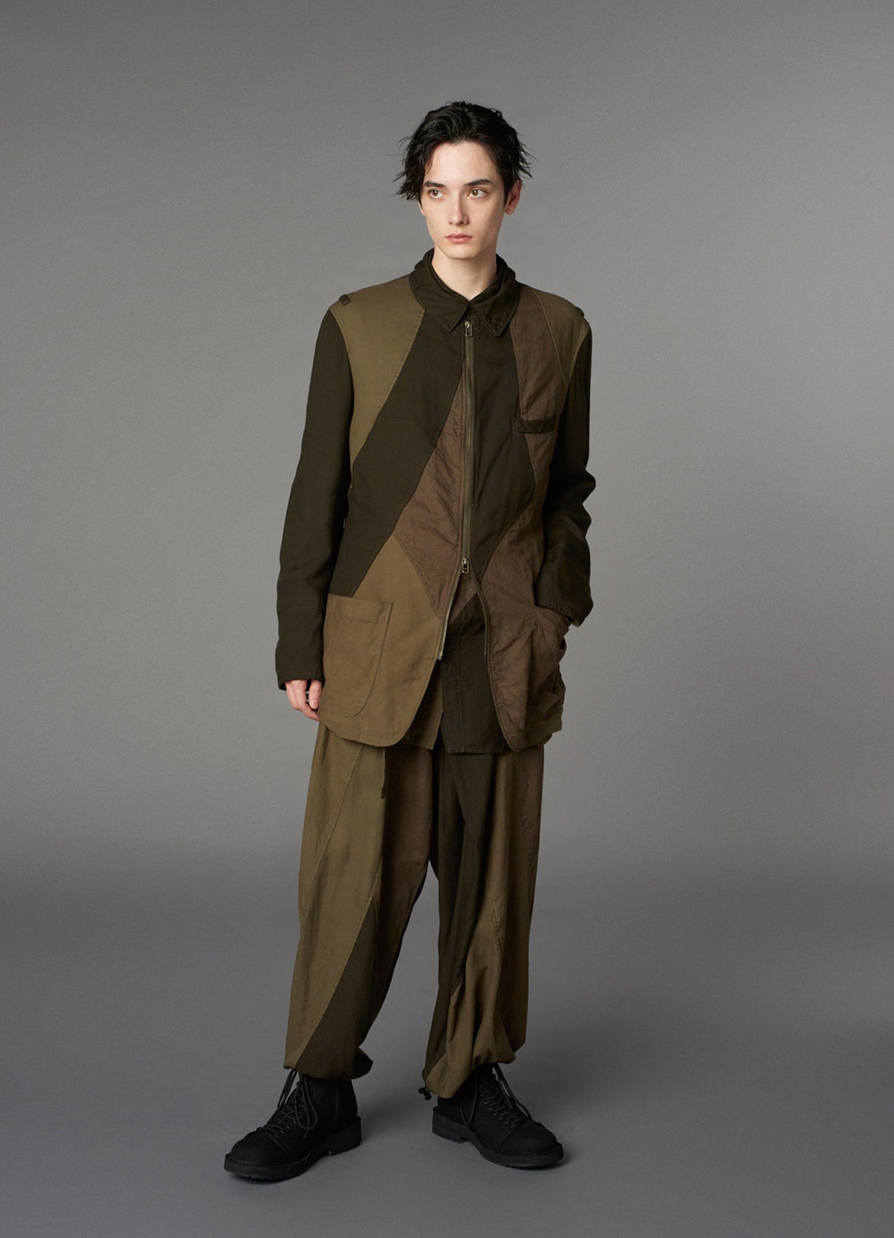 Cubism Patchwork Product Dyed Switching Zip Jacket - Stylish Unisex Outerwear for Casual Wear & Street Fashion