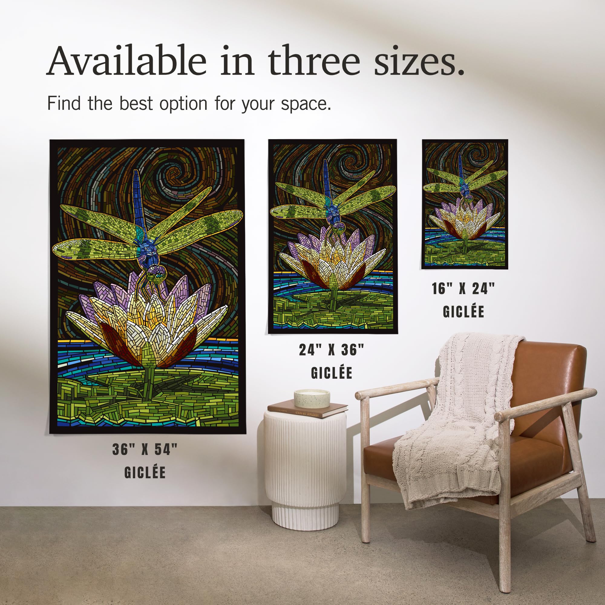 Lantern Press 16x24 Inch Giclee Print - Dragonfly Paper Mosaic Wall Art | Nature-Inspired Home Decor for Living Room, Bedroom & Office