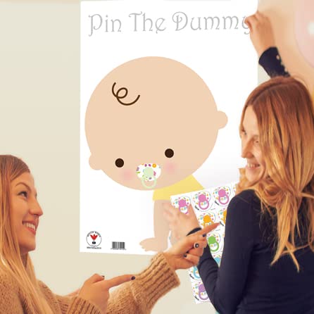 Pin The Dummy On The Baby Game - 35 Players Baby Shower Activity Set with Blindfold, Mask Stickers & A3 Poster for Gender Reveal, Birthday Parties & Family Gatherings