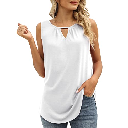 Women's Loose Fit Ethnic Floral Button Up Pleated Tank Top - Sleeveless Crew Neck Tunic Blouse for Casual Wear, Summer Outfits & Boho Style