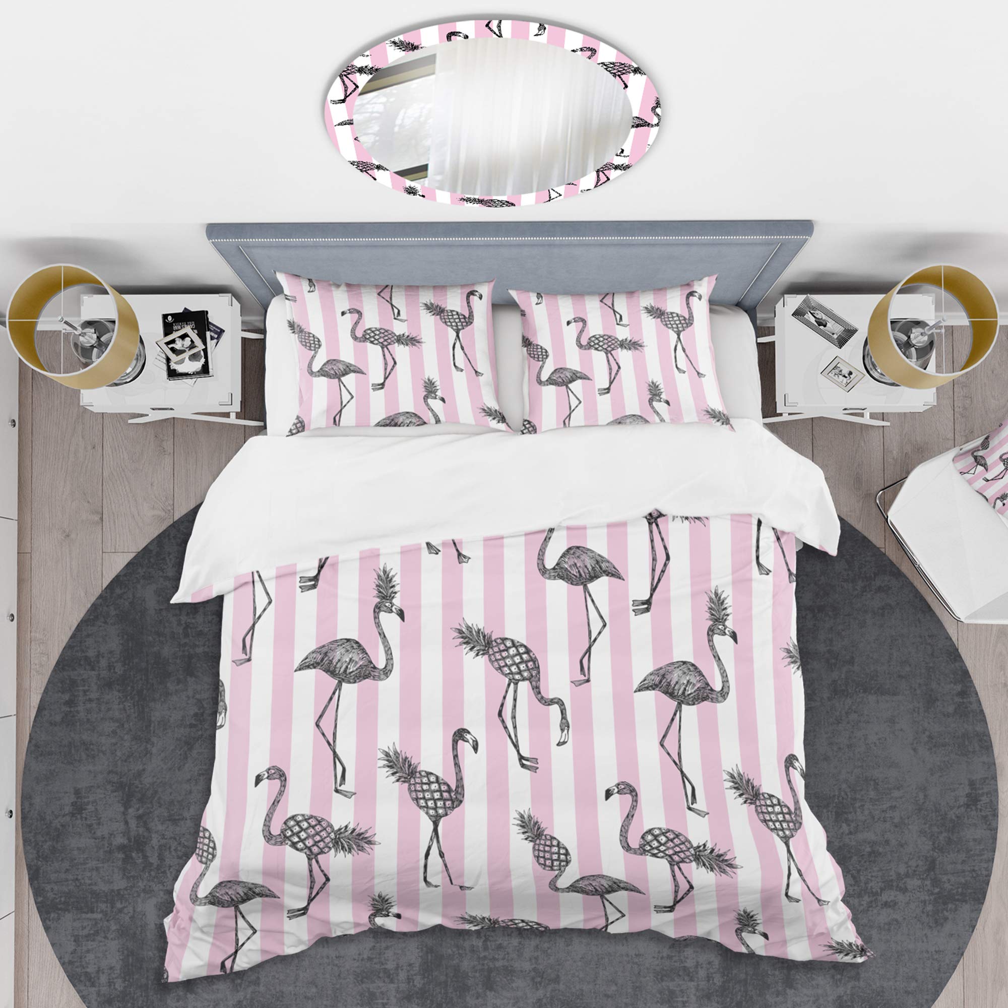 DesignQ Flamingo Pink Mid-Century Modern Duvet Cover Set - Twin Size 3-Piece All Season Bedding | Soft Pink Tropical Themed Duvet for Girls' Room, Guest Bedroom & Bohemian Decor