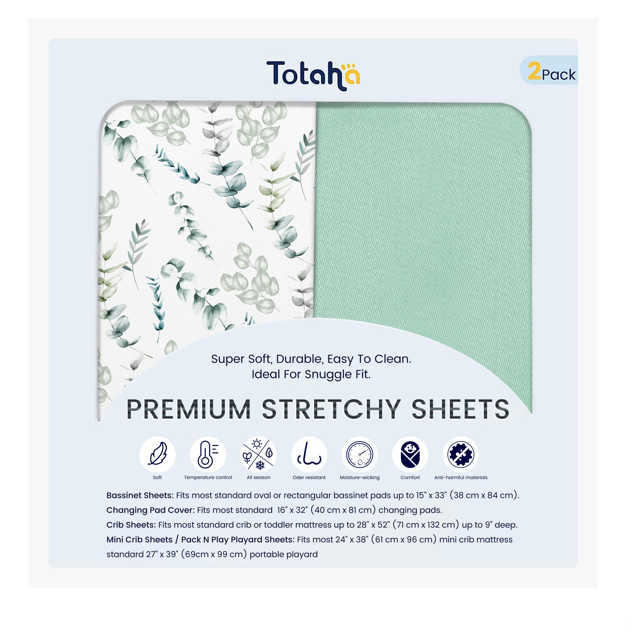 TotAha Premium Soft Boho Crib Sheets - Ultra Breathable & Stretchy Fitted Crib Mattress Cover 28x52x9 Extra Deep Pocket - Neutral Botanical Print for Baby Boys & Girls - Perfect for Nursery, Daycare & Travel