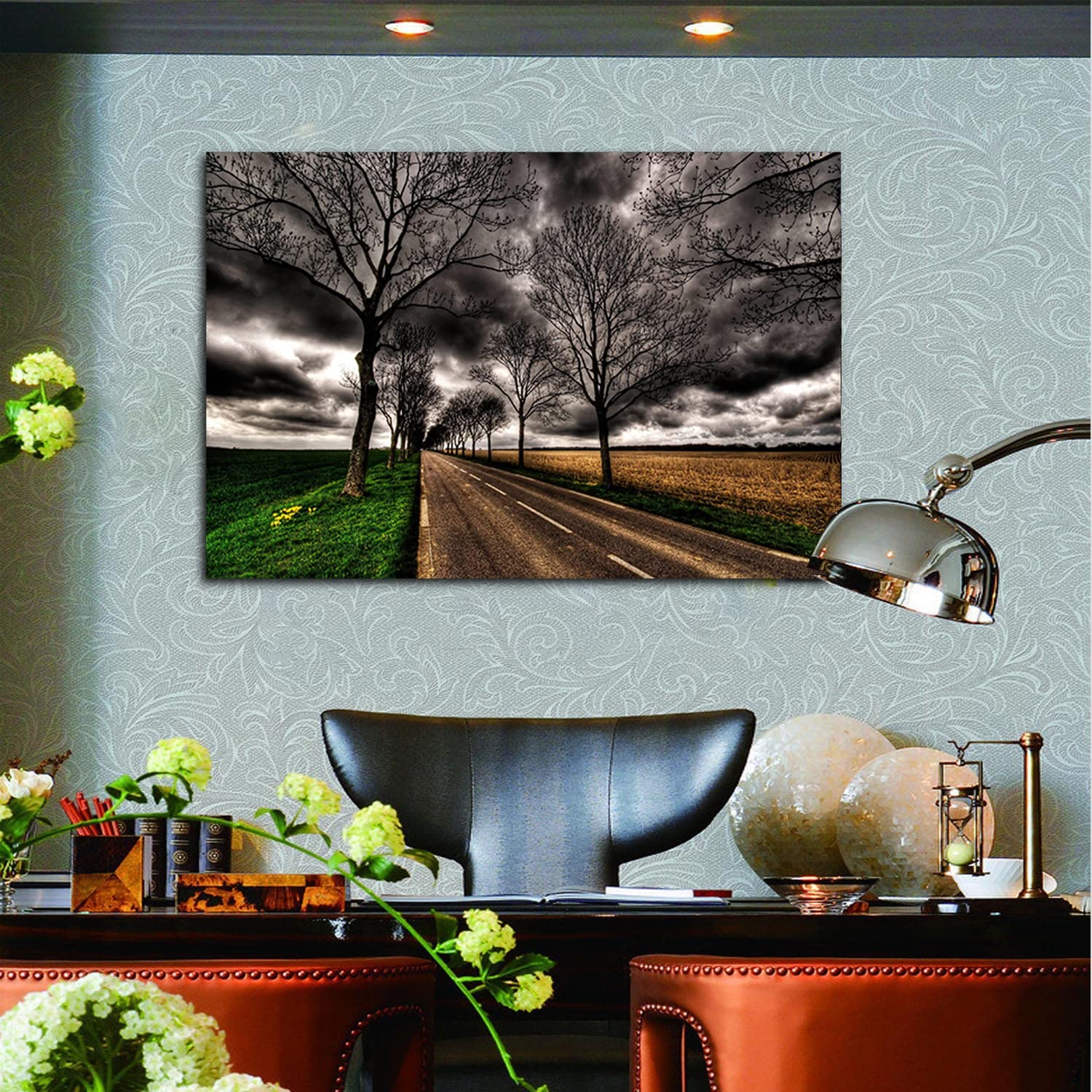Country Road Canvas Art - Framed Landscape Painting Wall Decor for Home, Office, Bedroom - Ready to Hang - Perfect for Living Room, Dining Area & Gifts