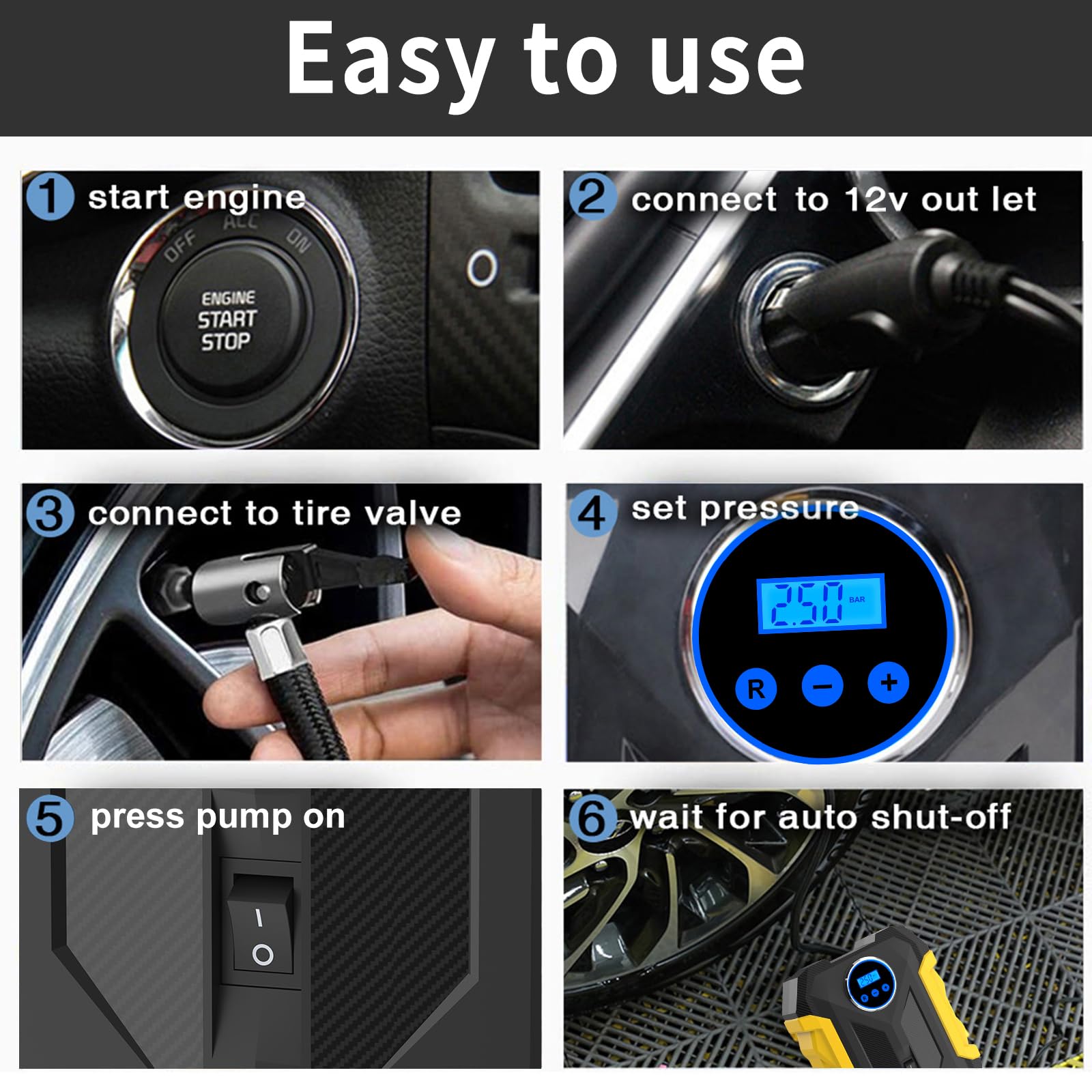 12V Digital Portable Air Compressor for Car Tires - Fast Auto Tire Inflator Pump with LED Light & Pressure Gauge | Emergency Roadside Assistance, Home Garage & Camping Use