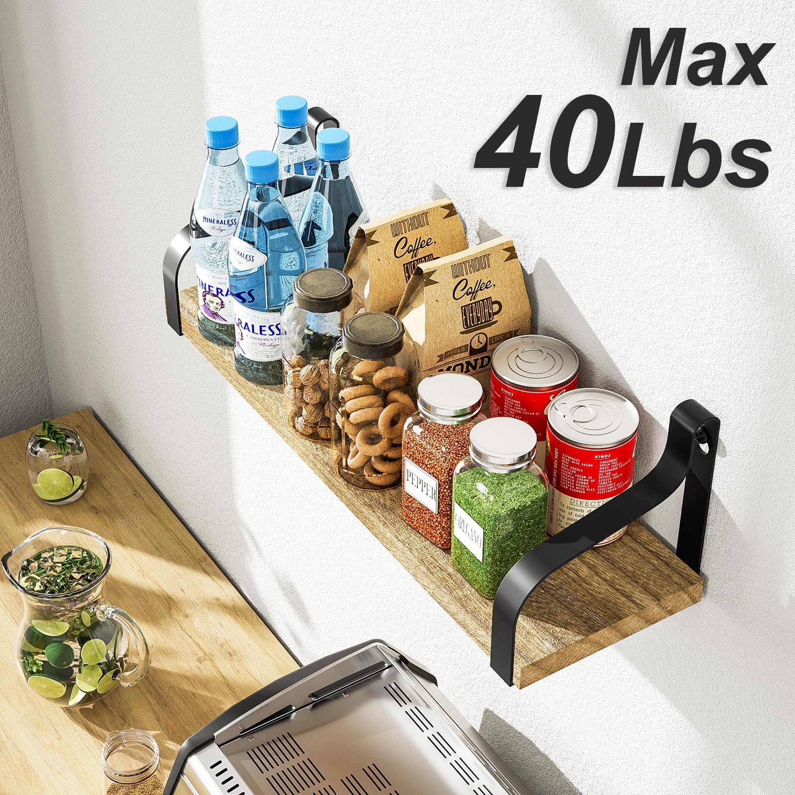 Floating Shelves Wall Mounted - Set of 2 Sturdy Wooden Shelves for Home Decor, Bathroom, Kitchen & Living Room Organization | Love-KANKEI Modern Wall Shelves