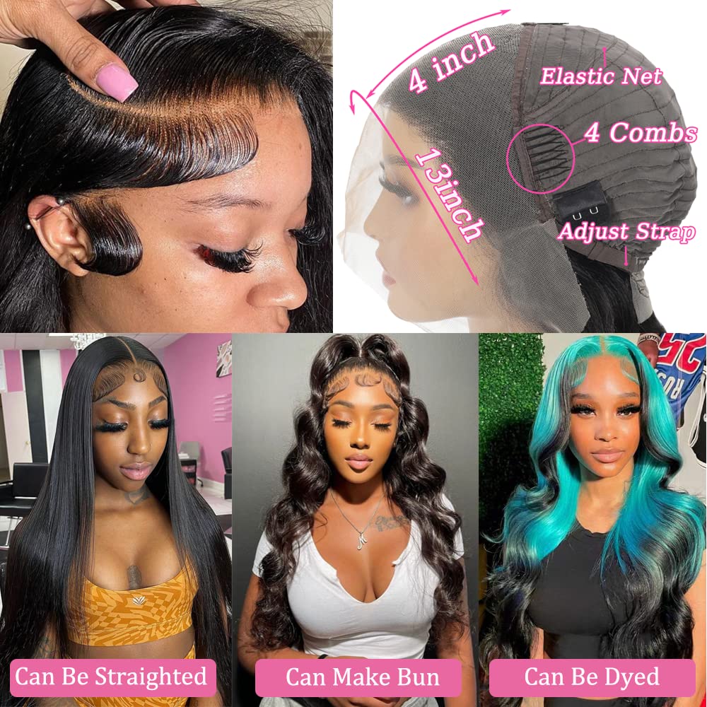 30 Inch Body Wave Lace Front Wigs Human Hair - Pre Plucked 180 Density 13x4 Transparent HD Lace Frontal Glueless Wig with Baby Hair - Natural Black Human Hair Wig for Women - Perfect for Daily Wear, Parties, Cosplay & Special Occasions