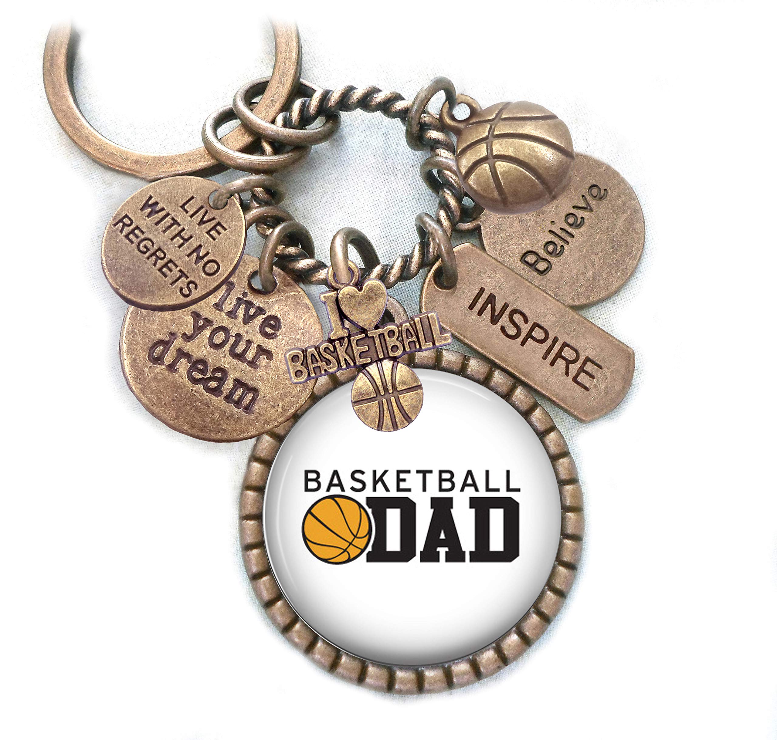 Basketball Dad Keychain - Personalized Sports Gift for Basketball Players & Athletes | Backpack Clip or Necklace for Men | Motivational 'Live Your Dream' & 'No Regrets' Design | Perfect Father's Day, Birthday Gift for Dad & Basketball Lovers | Great for Game Days, Training & Everyday Inspiration