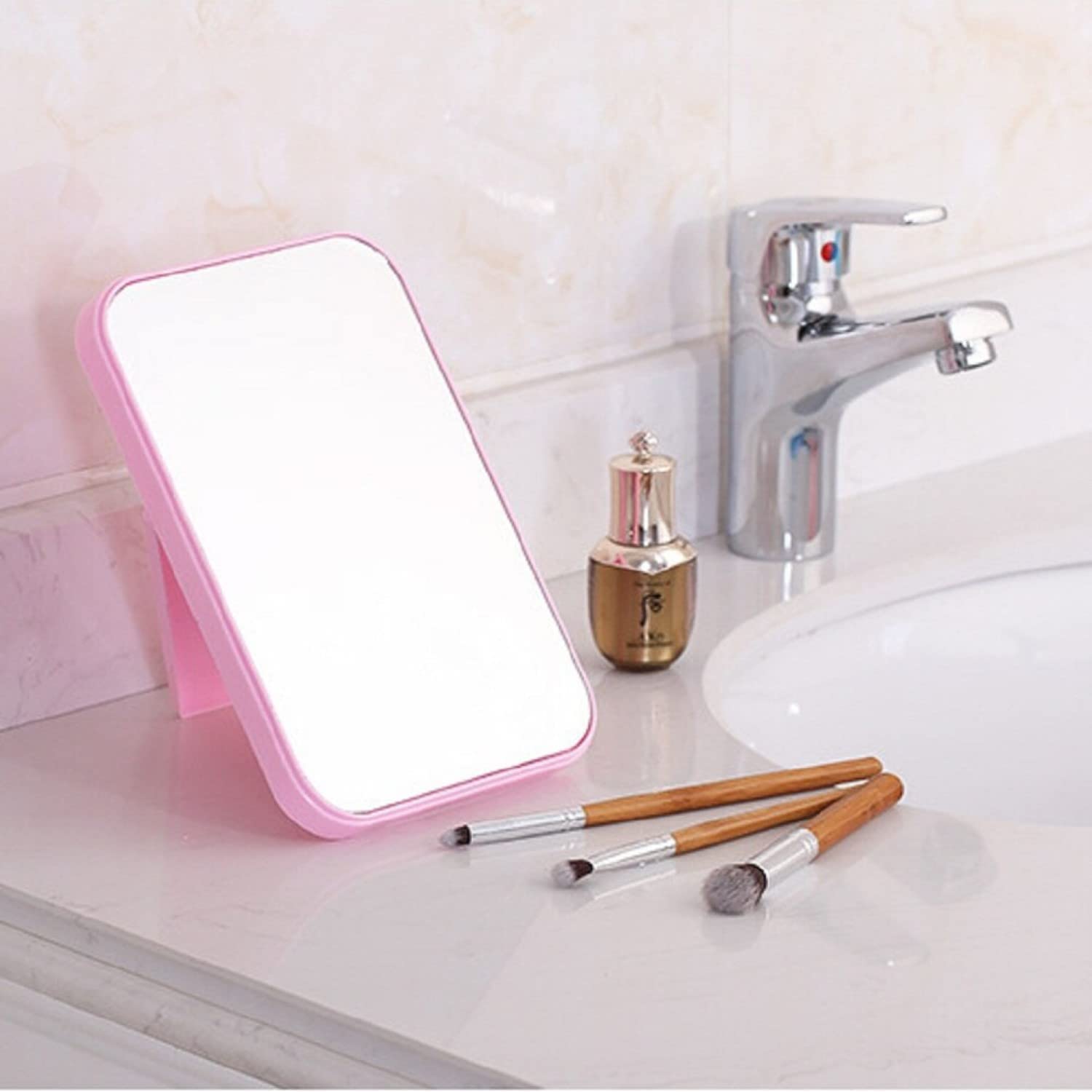 SHFTI Super HD Makeup Mirror - Foldable Tabletop Mirror with Adjustable Bracket, Hands-Free & Handheld Vanity Mirror (Pink) - Perfect for Home Makeup, Salon, Travel & Professional Beauty Use