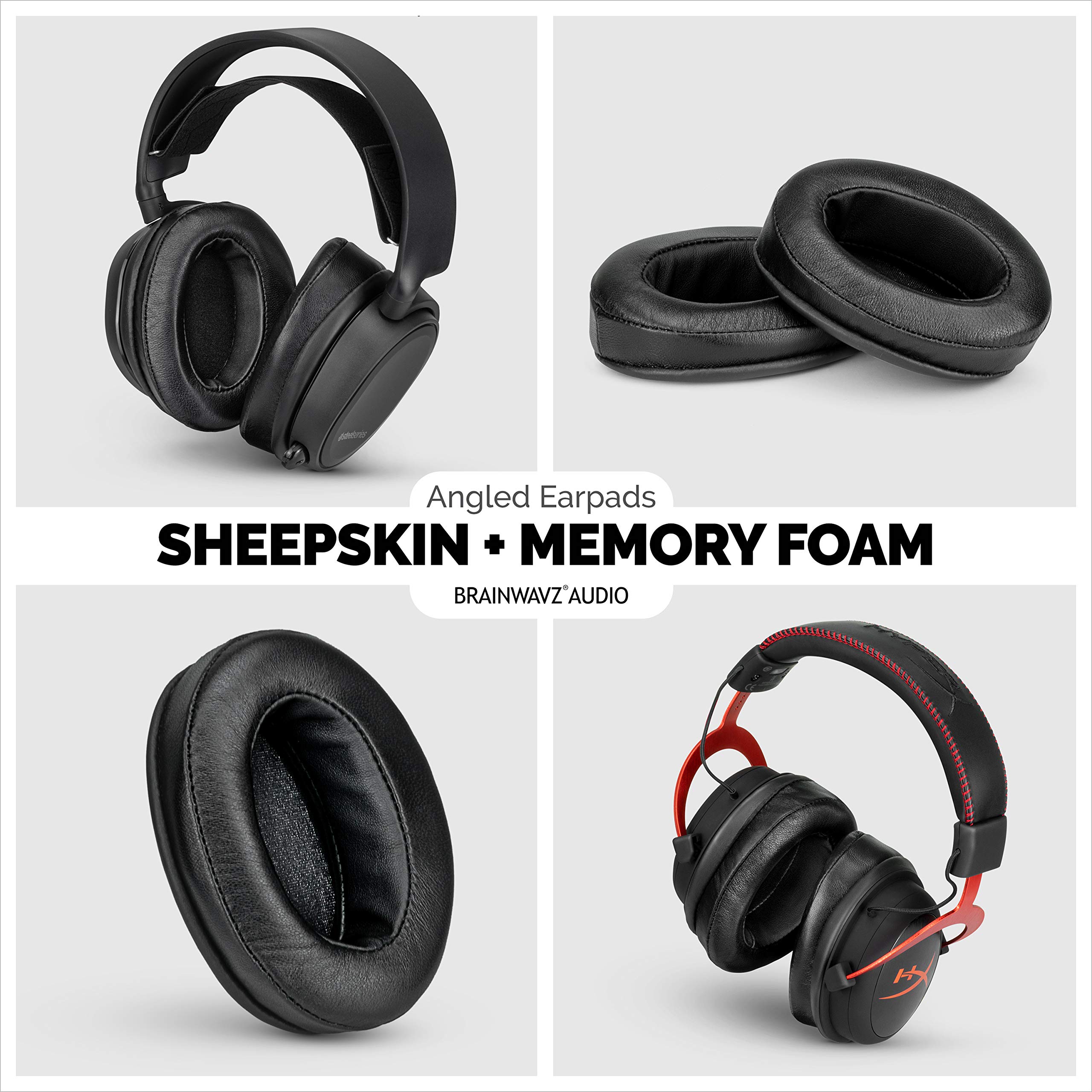 Brainwavz Sheepskin Leather Angled Memory Foam Earpads for Large Over-Ear Headphones - Compatible with AKG, HifiMan, Audio-Technica, Philips, Fostex - Enhanced Comfort for Gaming, Music & Studio Use