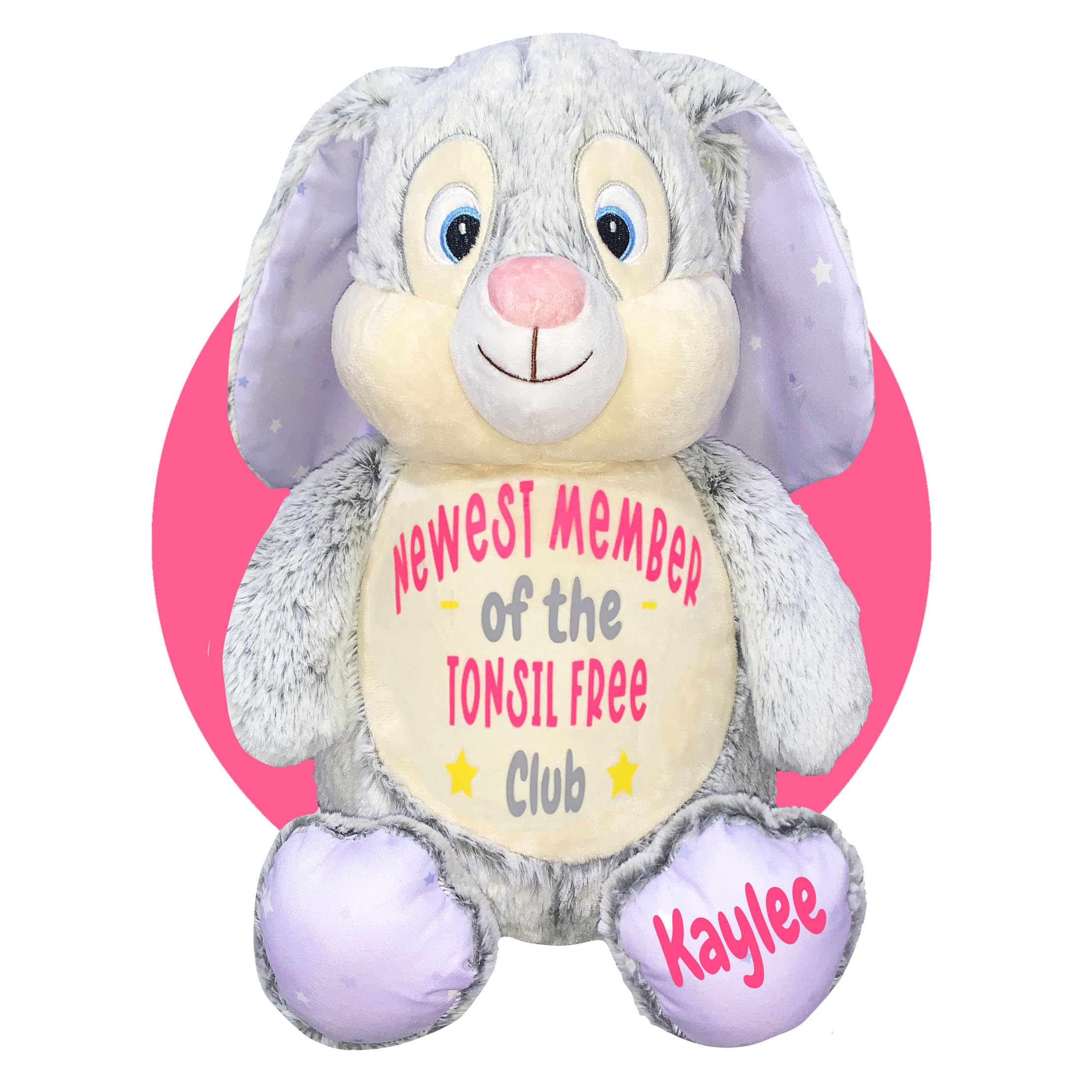 Personalized Tonsillectomy Recovery Gift for Kids - Lavender Bunny Face Heating Pad - Get Well Soon Present After Tonsil Surgery - Ideal for Post-Op Comfort & Pain Relief