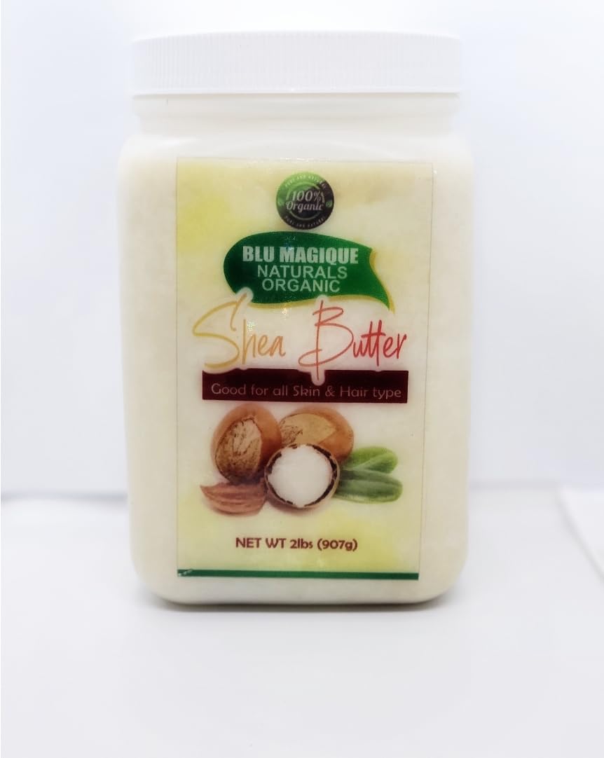 Blu Magique Naturals 100% Pure Raw African Shea Butter - Unrefined Moisturizer for Hair, Skin, Face & Body - Natural Soap Making Base, DIY Lip Balm - 2lb (32oz) for Dry Skin Care & Homemade Beauty Products