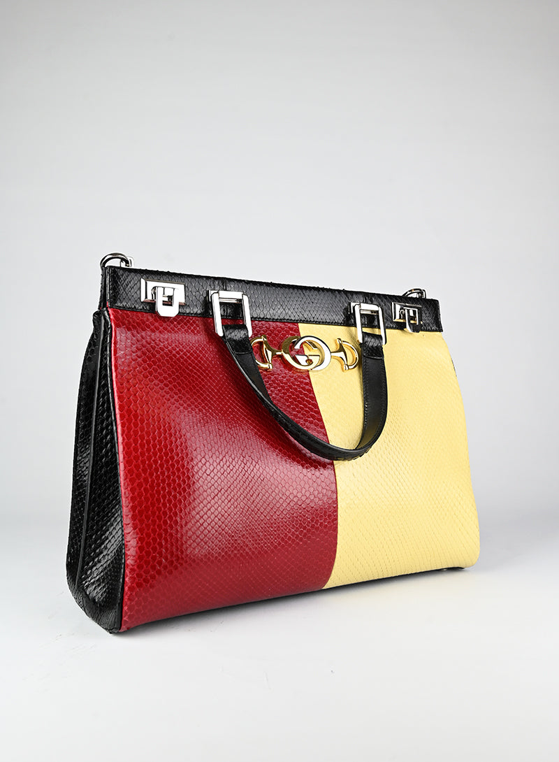 Gucci Yellow and Red Python Leather Handbag for Women - Luxury Designer Shoulder Bag for Parties, Dating & Special Occasions