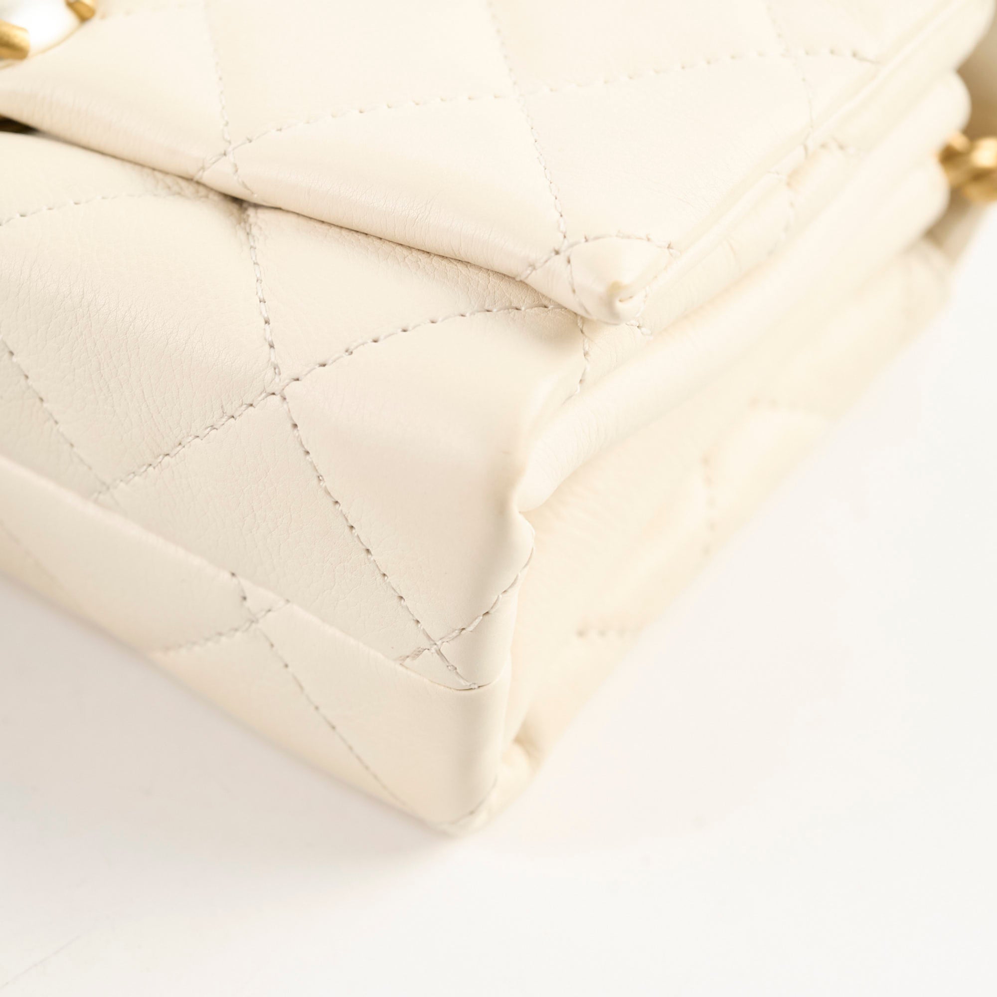 Chanel Calfskin Accordion Pearl Flap Bag White 28 Series - Luxury Designer Handbag for Women, Perfect for Evening Parties & Special Occasions