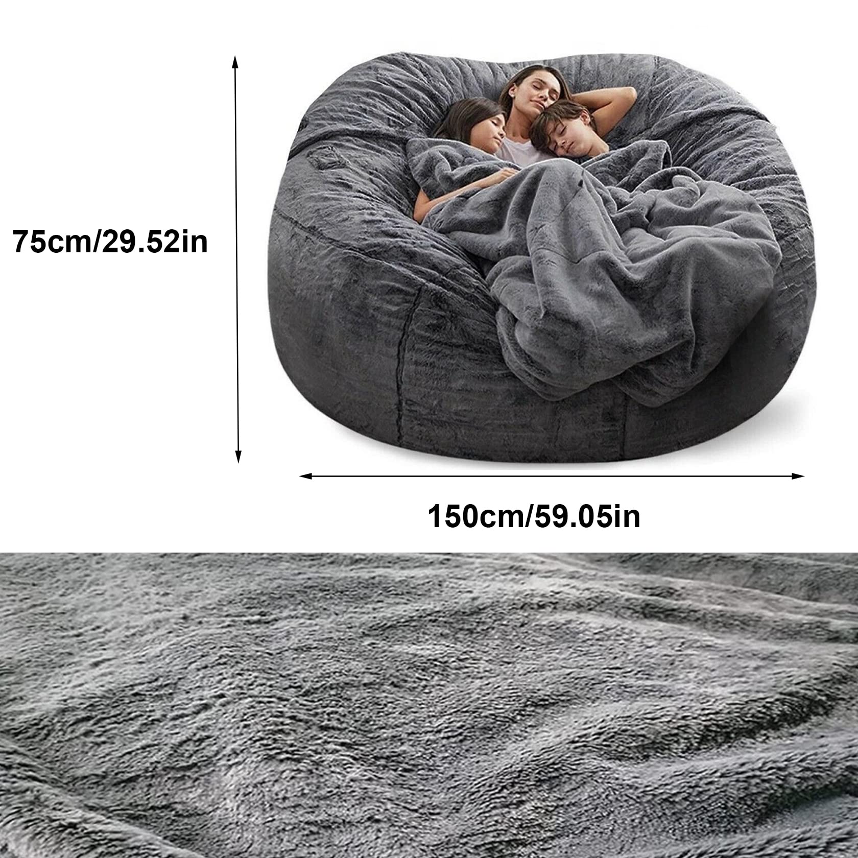Giant Bean Bag Chair for Adults - 5ft, 6ft, 7ft Oversized Fluffy Fur Bean Bag Couch Cover (No Filler Included) - Large Comfy Lazy Sofa for Bedroom, Living Room, Game Room - Perfect for Lounging, Relaxing & Movie Nights