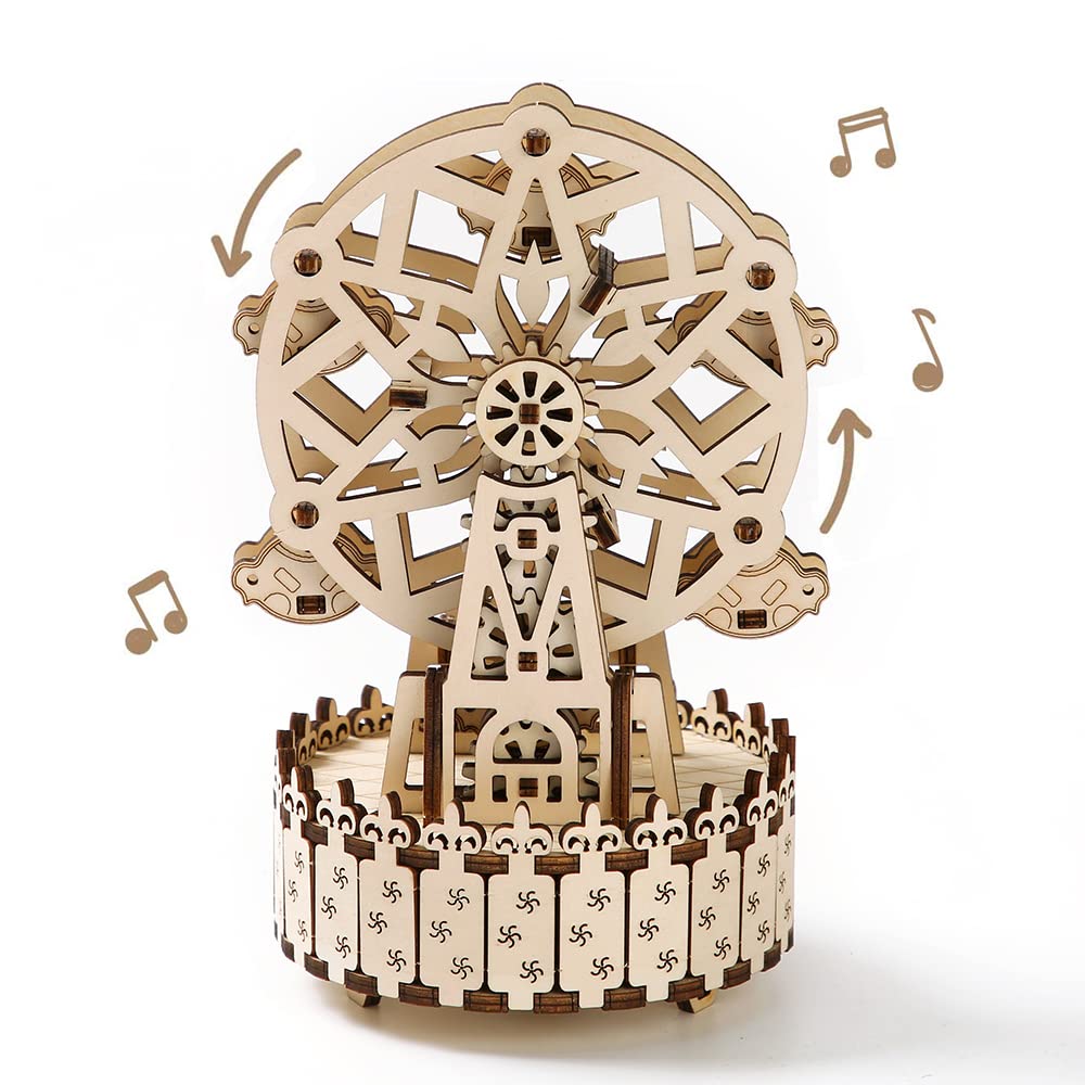 3D Wooden Ferris Wheel Mechanical Puzzle with Music Box - Brain Teaser for Adults & Teens - Perfect for Stress Relief, Gift Giving & Home Decor