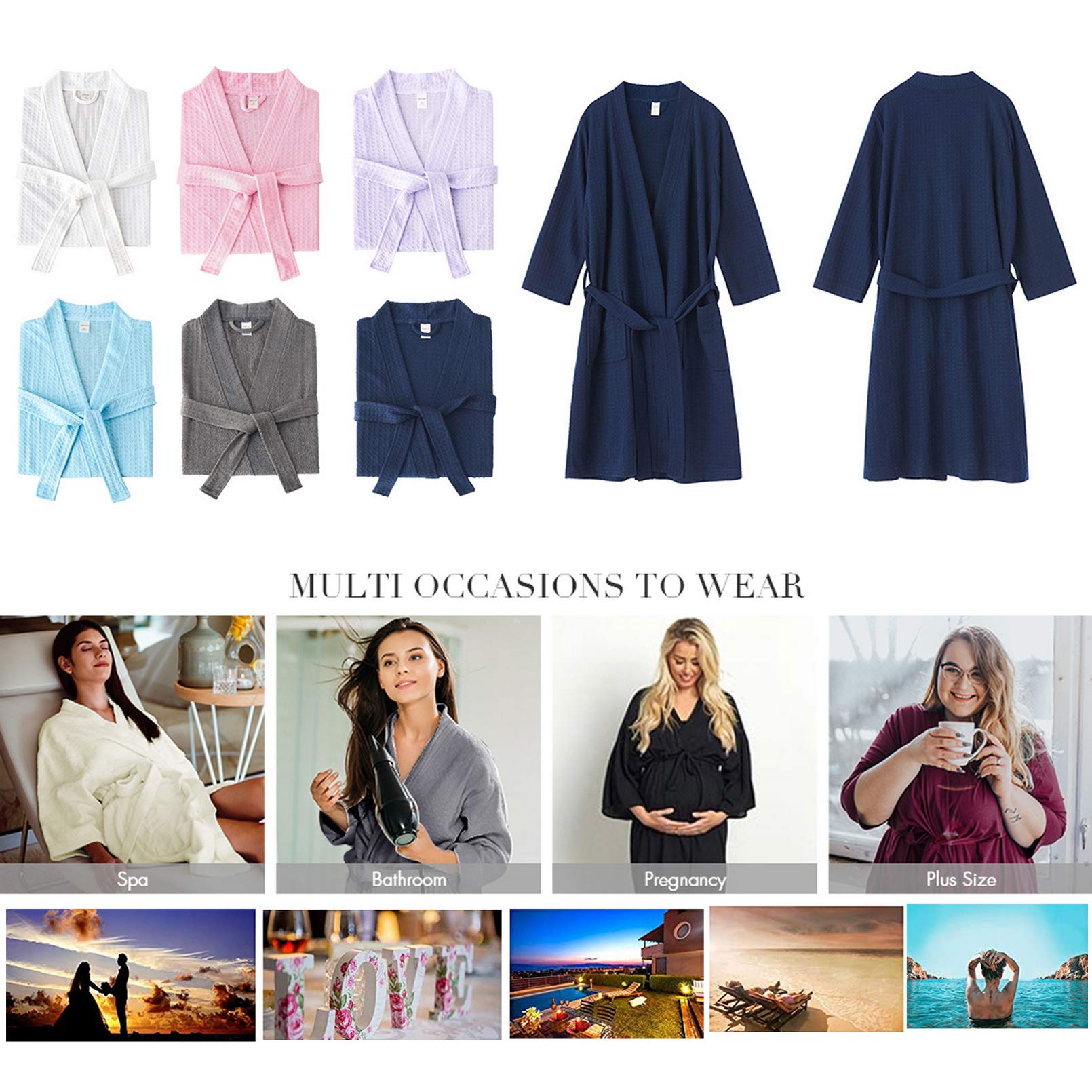 Men's Kimono Waffle Shawl Collar Bathrobe - Women's Soft Dressing Gown & Unisex Sleepwear - Cozy Spa Robe for Relaxation at Home, Hotel, or After Shower
