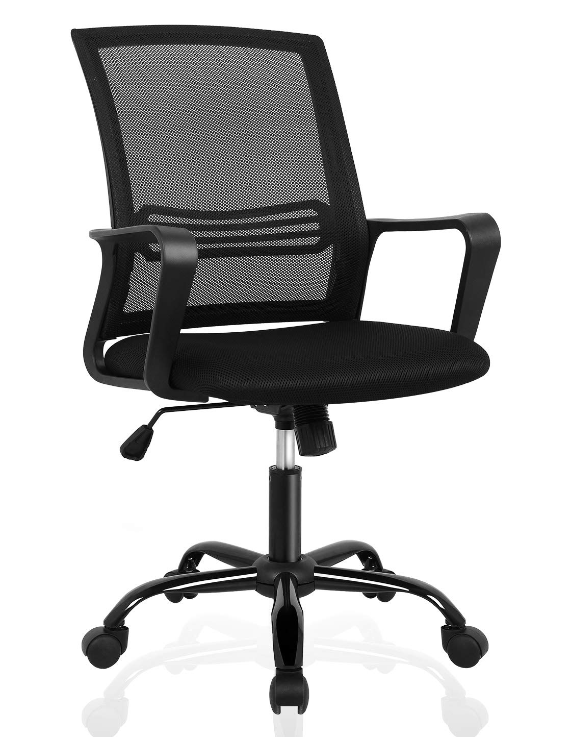 Ergonomic Office Chair with Lumbar Support - Adjustable Mesh Computer Desk Chair with Wheels & Arms for Home Office, Study, or Gaming - Dark Black