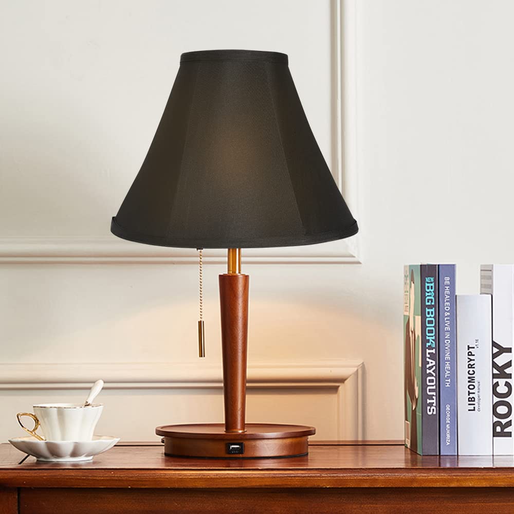 2-Pack 10 Inch Drum Lamp Shades - Natural Linen Table Lamp Shades with Spider Fitter for Bedroom Nightstand, Living Room, Office (Black, 6x14x10 Inches) - Handcrafted Small Lamp Shade Set for Cozy Lighting