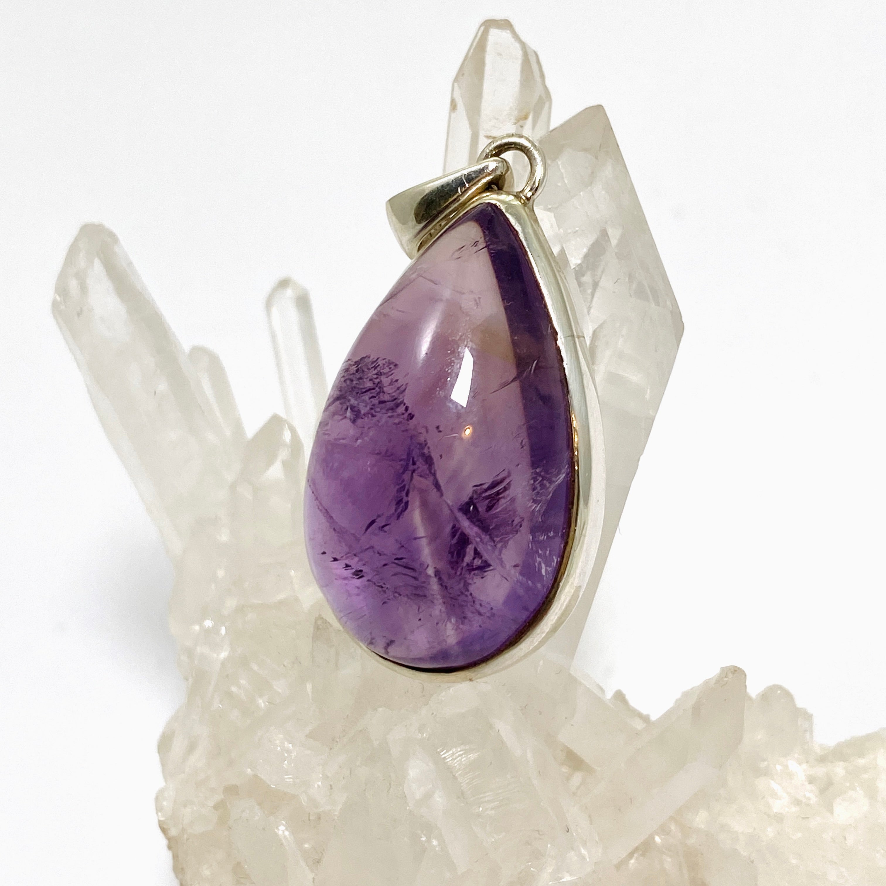 Natural Amethyst Teardrop Cabochon Pendant Necklace - 925 Sterling Silver Jewelry for Women | Perfect for Meditation, Healing & Spiritual Gifts